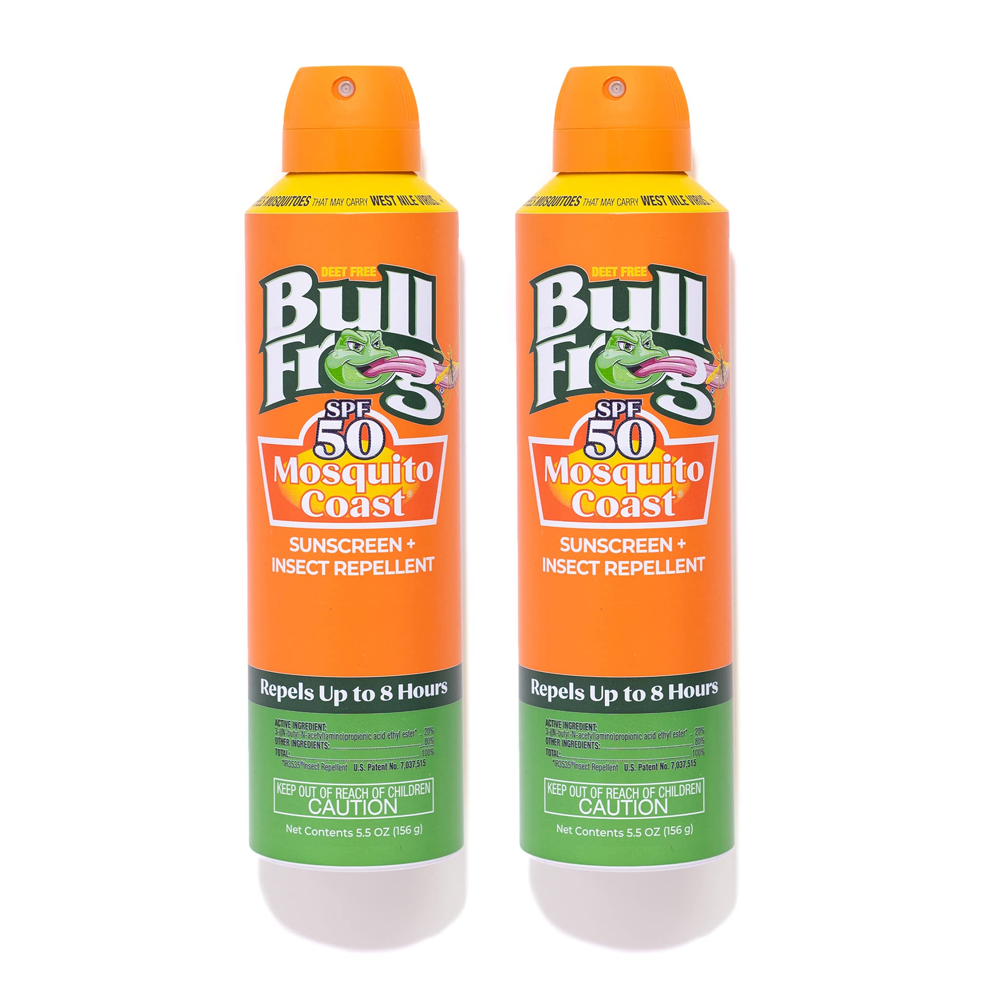 Bullfrog Mosquito Coast Sunscreen Spf50 + Insect Repellant 5.5Oz Continuous Spray, 2Pk