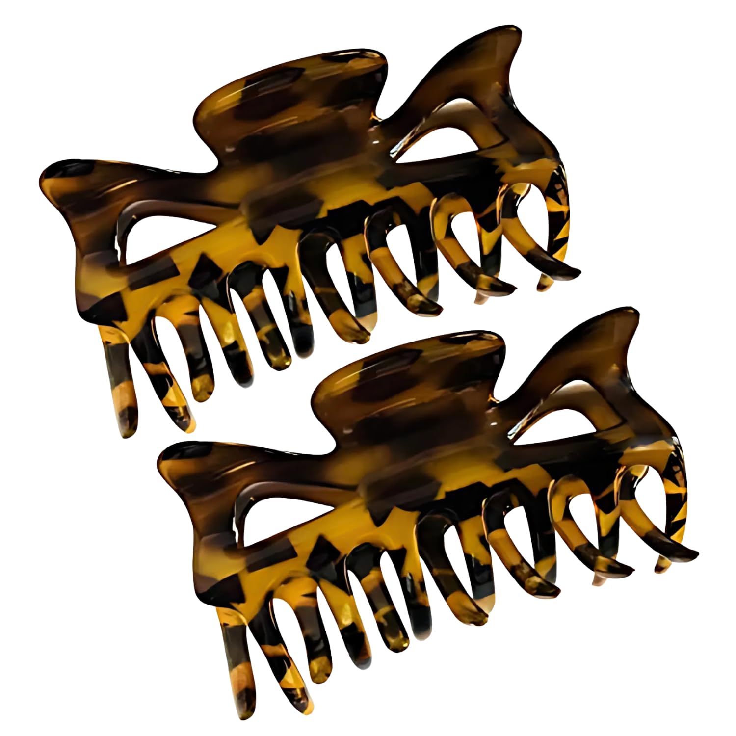 Parcelona France Classic Savana Set of 2 Medium 3.5 Inch Covered Spring Celluloid Acetate Jaw Claw Hair Clips for Long Hair
