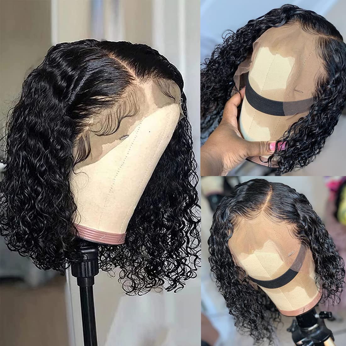Recomtic Curly Bob Wigs Human Hair Short 13X4 Wet And Wave Lace Front Wigs For Black Women Human Hair Water Wave Wig With Baby H