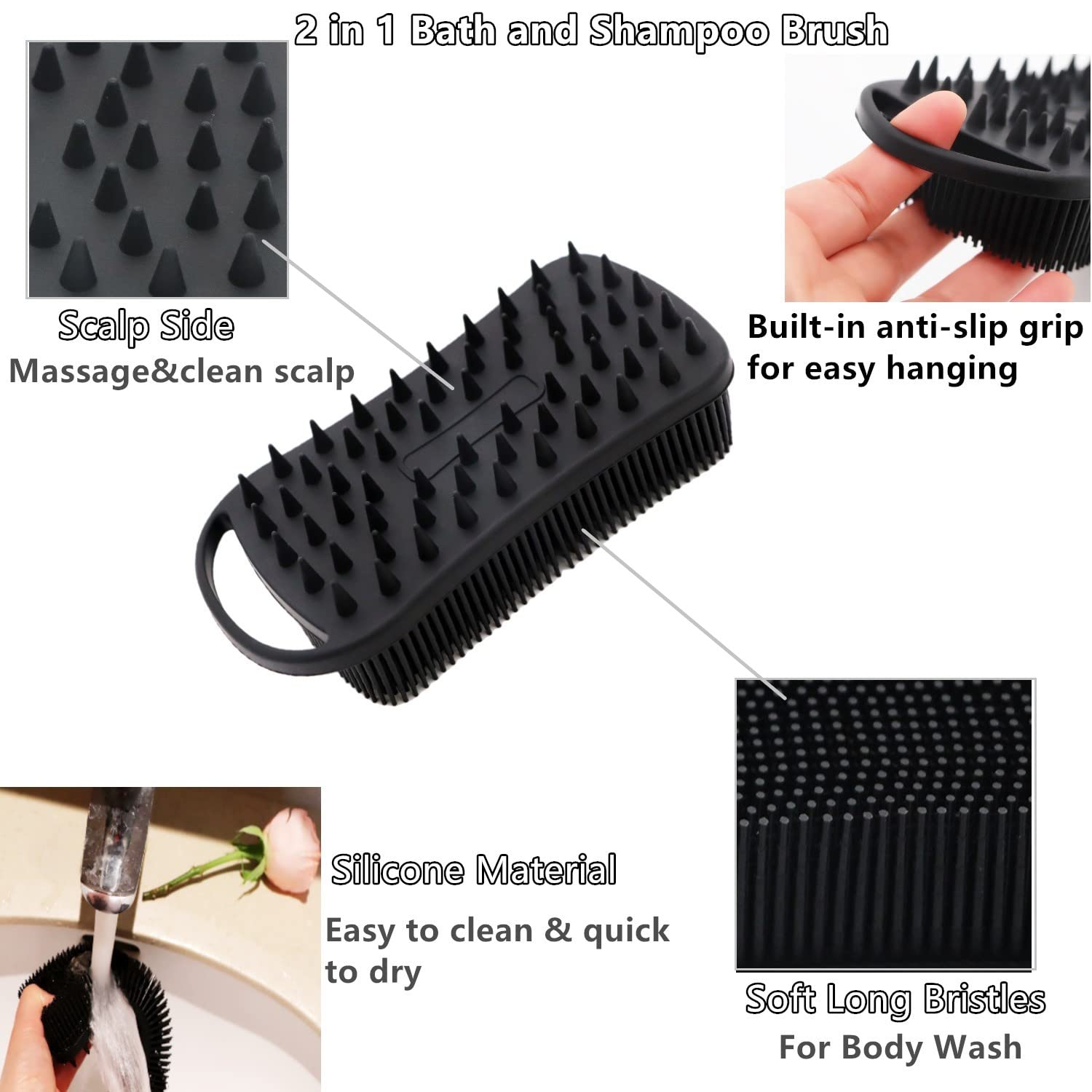 Cinlitek 2Pack Dual Sided Silicone Body Scrubber For Exfoliating, Shower&Scalp Massage, 2 In 1 Bath&Shampoo Brush,Soft Body Exfo