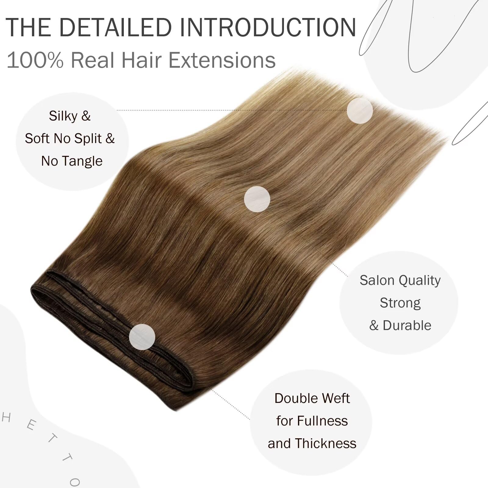 Hetto Sew In Hair Extensions Real Human Hair Weft Human Extensions Balayage Brown To Light Brown With Dark Blonde Weft Hair Exte