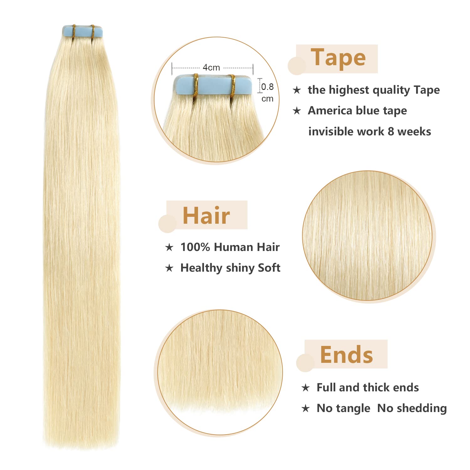 Yilite Tape In Hair Extension Platinum Blonde Color 60 Brazilian Remy Human Hair Tape Ins 20 Inch Seamless Pu Tape In Hair 50G 2