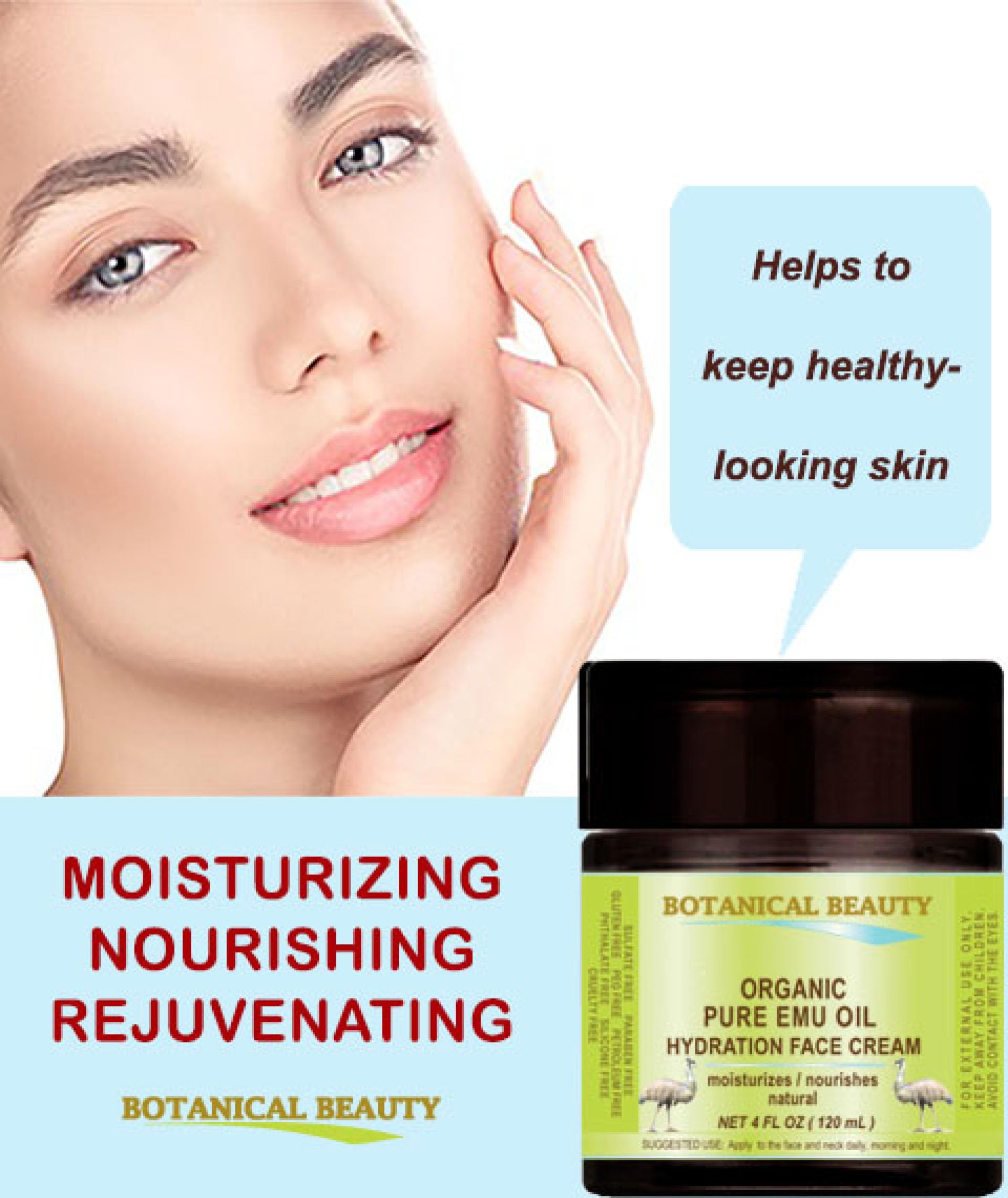 ORGANIC PURE EMU OIL HYDRATION FACE CREAM For Normal - Dry - Sensitive Skin. Moisturizing and Nourishing. 2 Fl. oz. - 60 ml by B