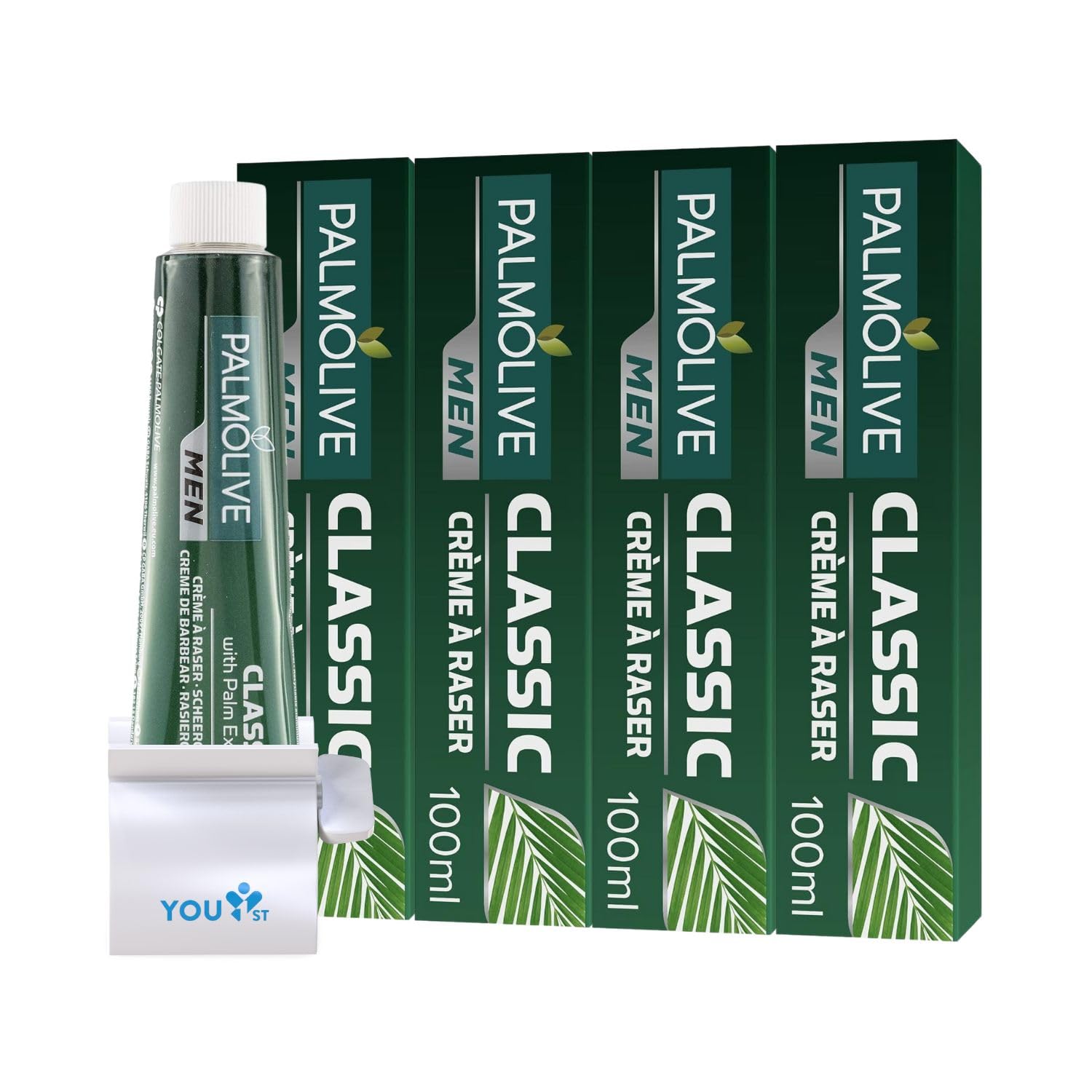 For Men Classic Shaving Cream with Palm Extract 100ml [Pack of 4], 4 Tubes of 100ml (Total 400ml) Bundle with You1st Squeezer
