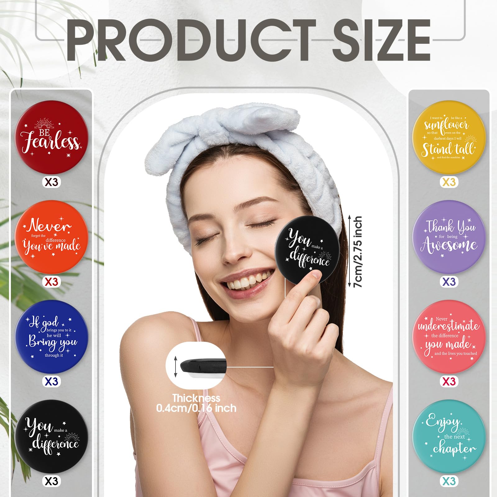 Kigley 2.8 Inch Inspirational Compact Mirror Bulk Round Portable Pocket Makeup Glass Mirror Purse Mini Small Mirror For Women Te