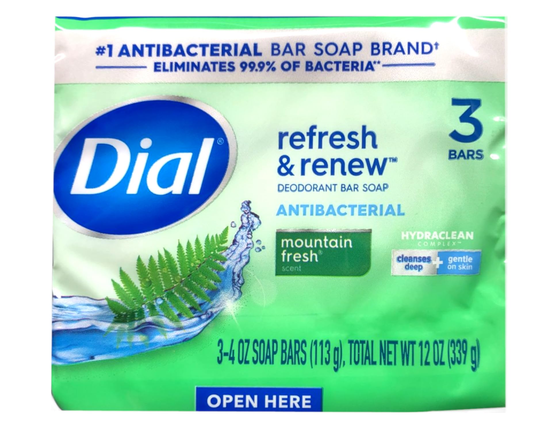 Dial Mountain Fresh Antibacterial Deodorant Bar Soap 3, 4 oz Soap Bars (Packs of 4)