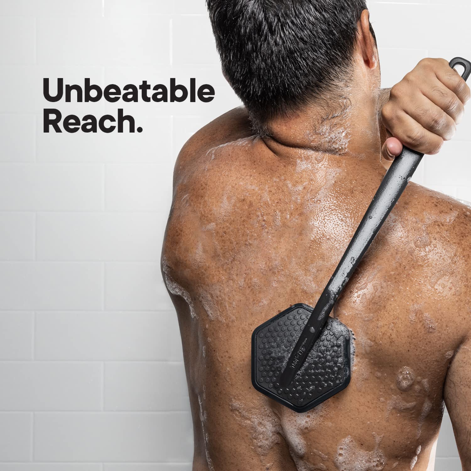Tooletries - Silicone Back Scrubber With Hook - Exfoliating Shower Brush, Back Washer For Men, Durable Back Brush With Long Hand