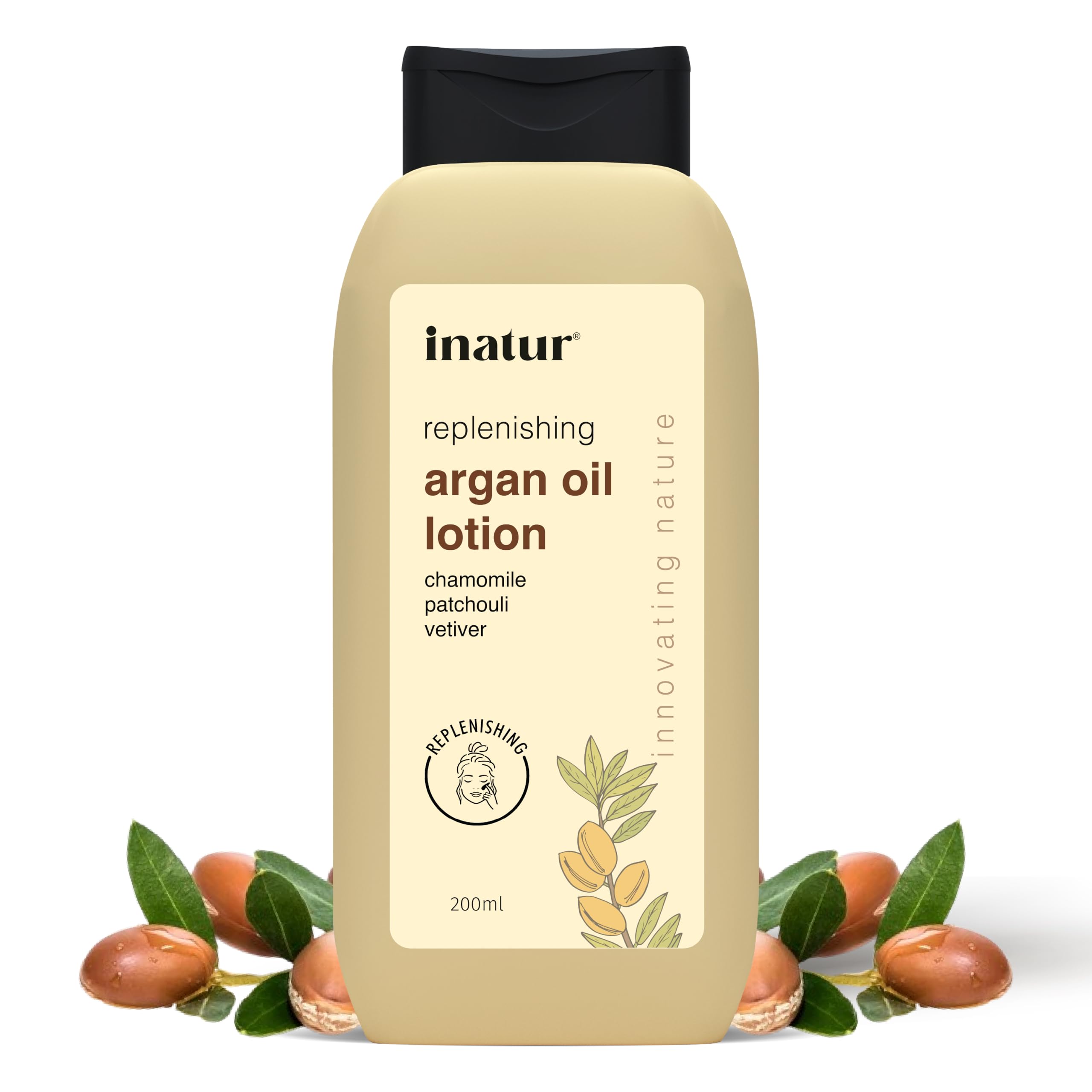 Inatur Argan Oil Lotion 200Ml - Deep Hydration For Face & Body | Non-Sticky, Natural & Vegan Moisturizer | Ideal For Dry Skin | 