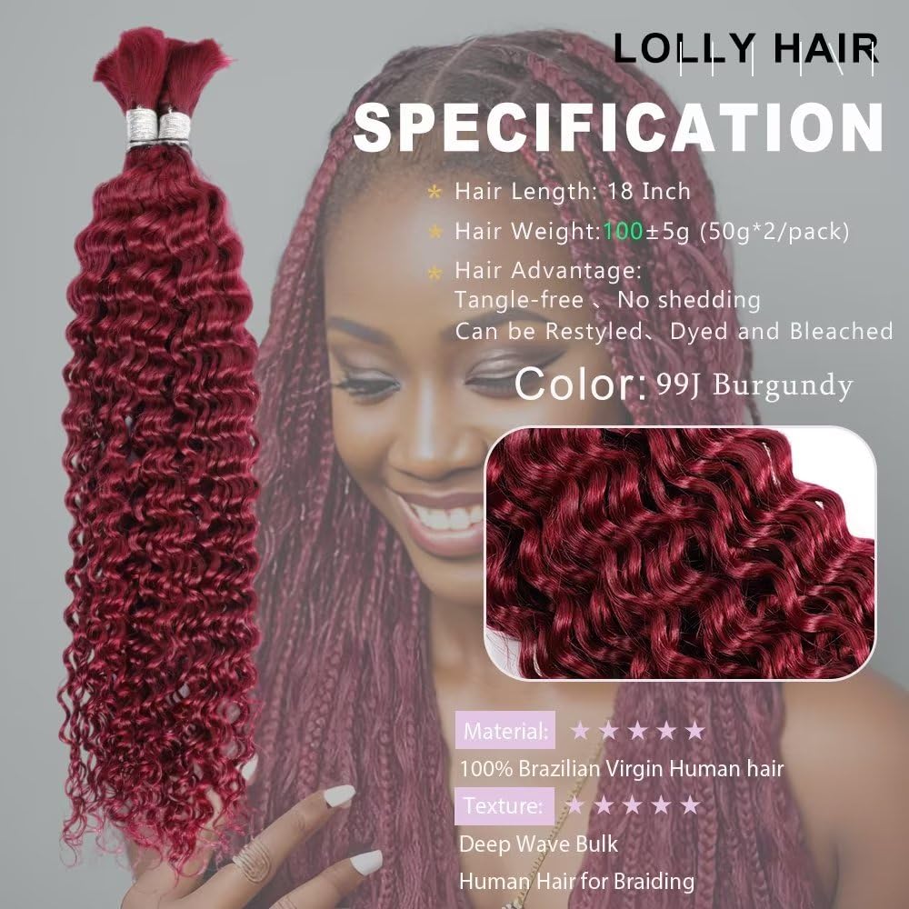 Human Braiding Hair 100G 18 Inch Deep Water Wave Bulk Human Hair For Braiding No Weft 10A Brazilian Virgin Curly Human Hair Exte