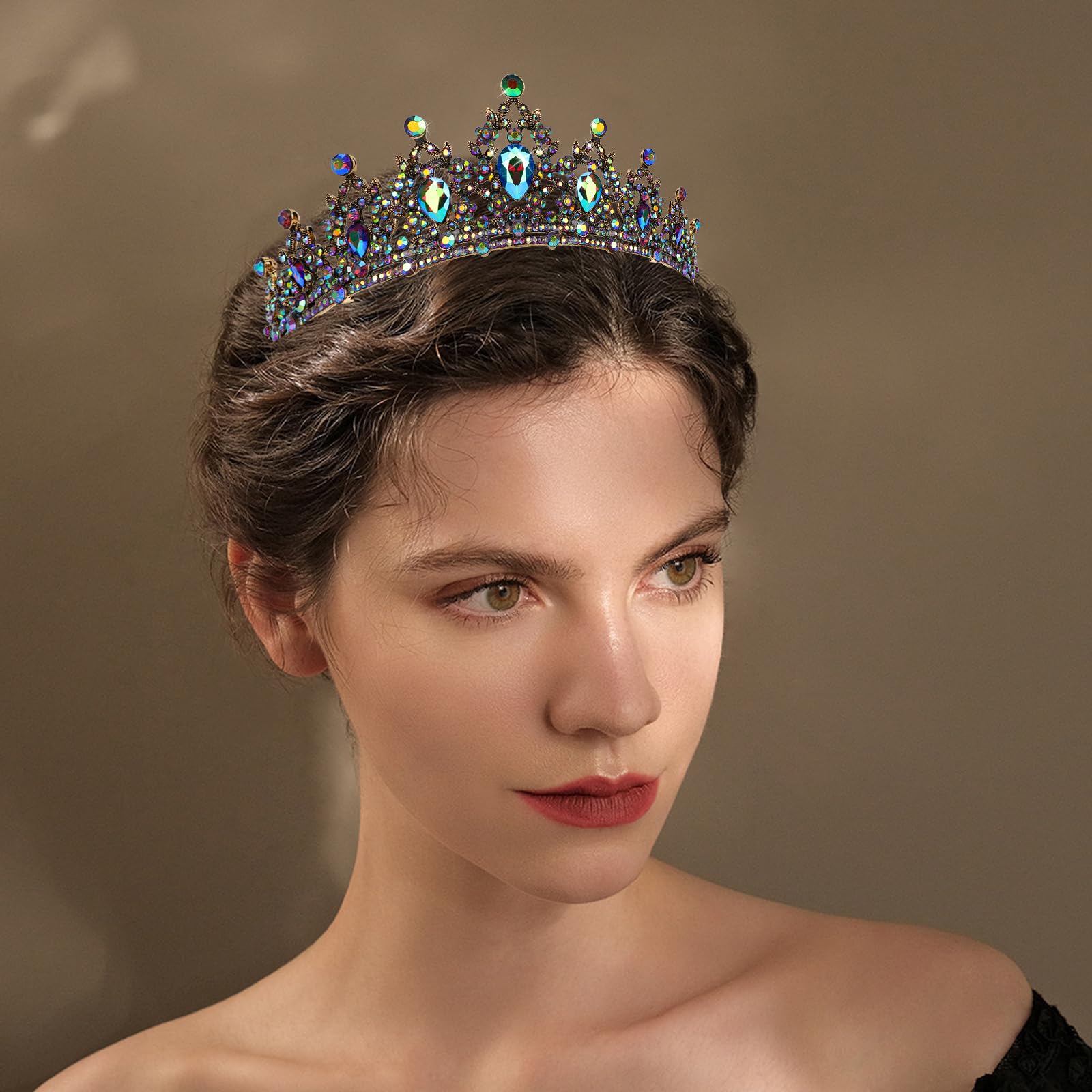 Cieher Vintage Queen Crown Luxury Crowns For Women Girls, Purple Ab Rhinestone Tiara With 4 Hair Pins, Tiaras And Crowns For Hal