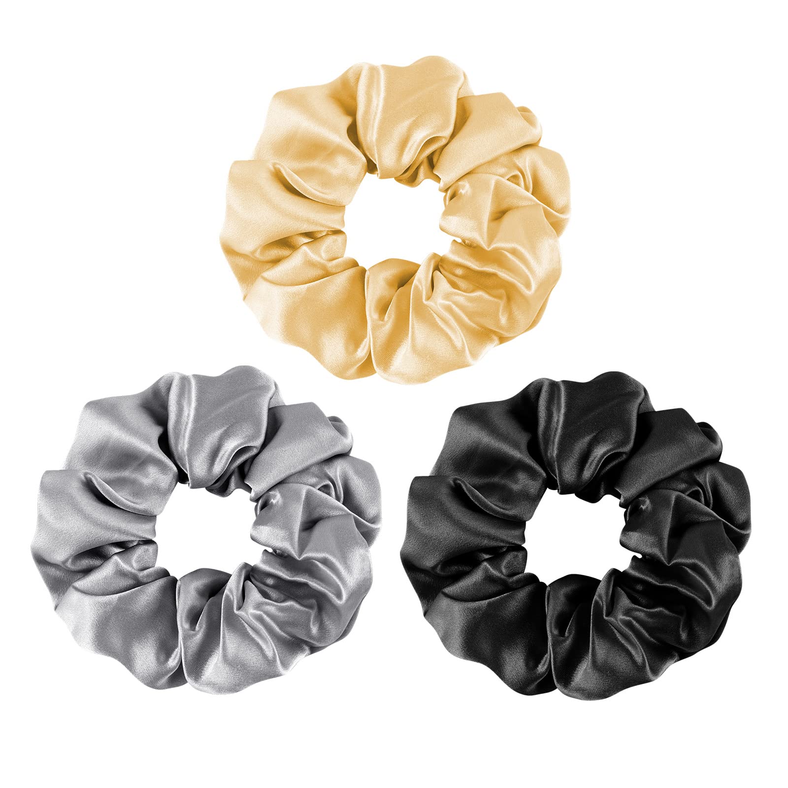 OLESILK 3 Count, 100% Mulberry Silk Scrunchies for Women, Silk Hair Ties for Curly Hair, Pink, Black, Navy, 19MM, 6A Grade, Hair