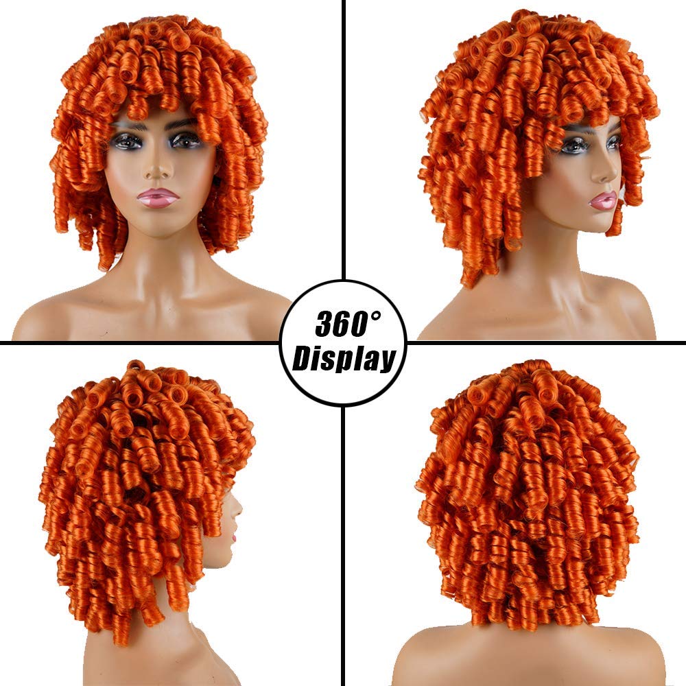 Andromeda Orange Wigs For Black Women Soft Afro Short Curly Wig With Bangs Heat Resistant Fiber Hair Halloween Cosplay Wigs For