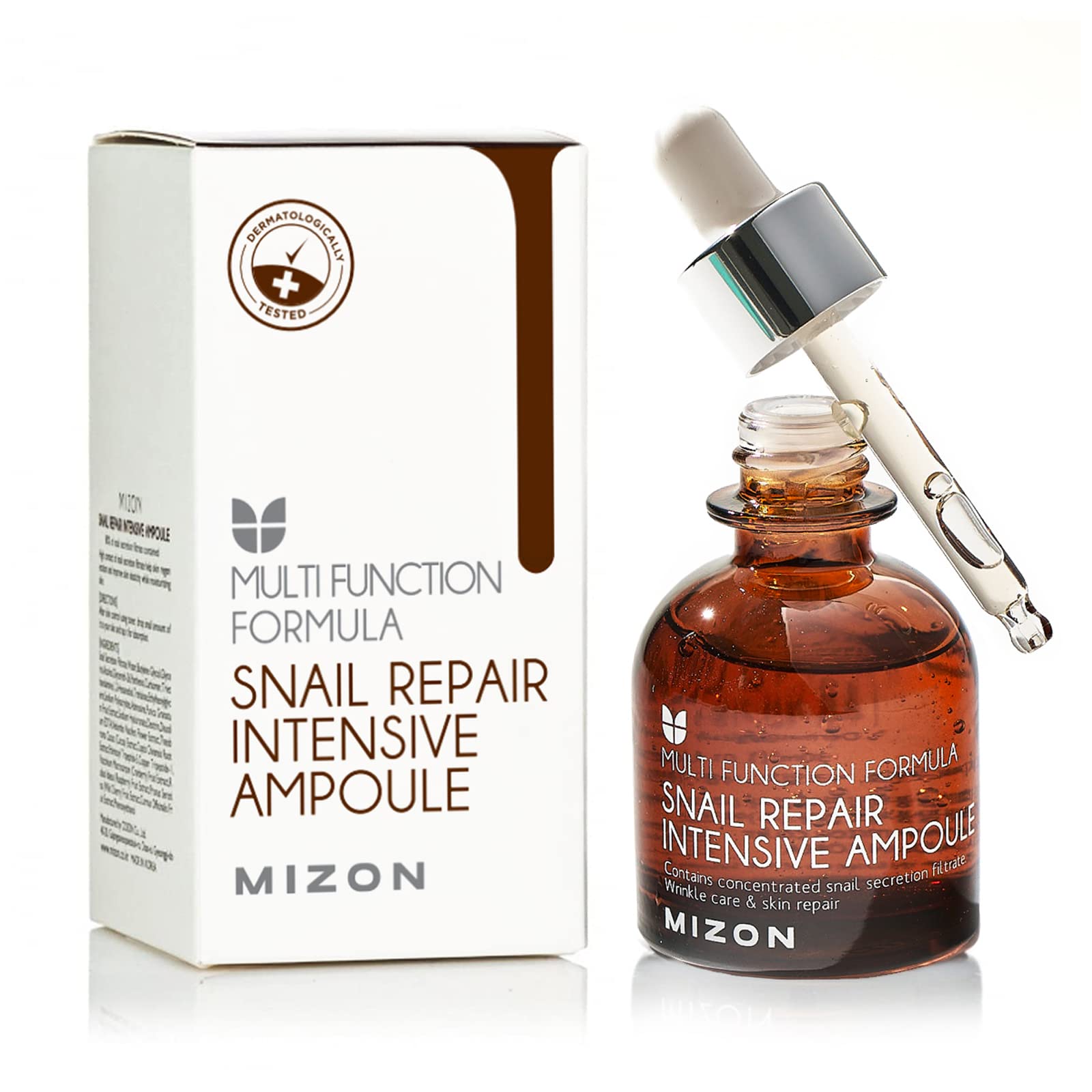 MIZON Snail Repair Intensive Ampoule, Snail Mucin with Hyaluronic Acid, Vitamin E, Adenosine, Wrinkle Care, Elasticity Booster, 