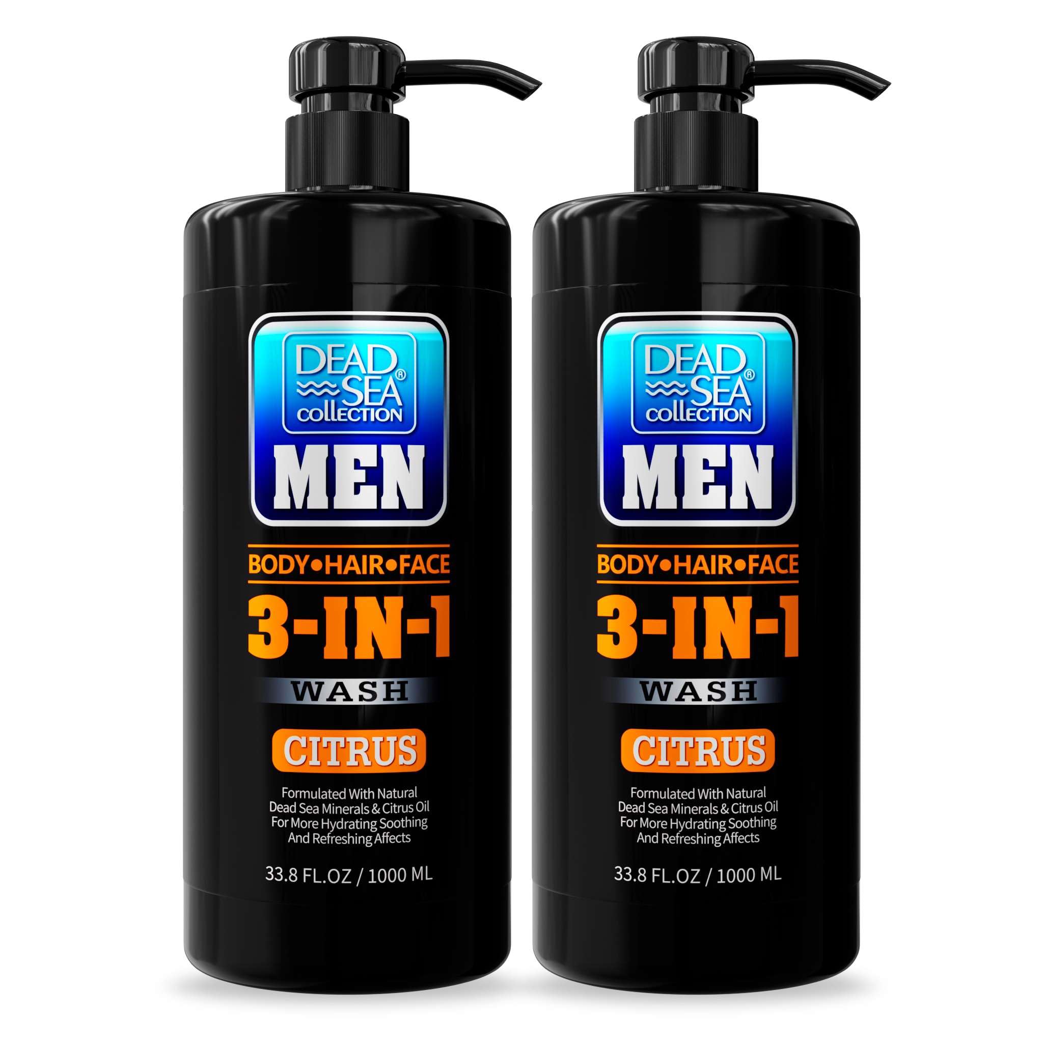 Dead Sea Collection Mens Body Wash 3 in 1 - Citrus Body Wash for Men - Mens Shampoo - Mens Face Wash - Shampoo for Men - Pack of