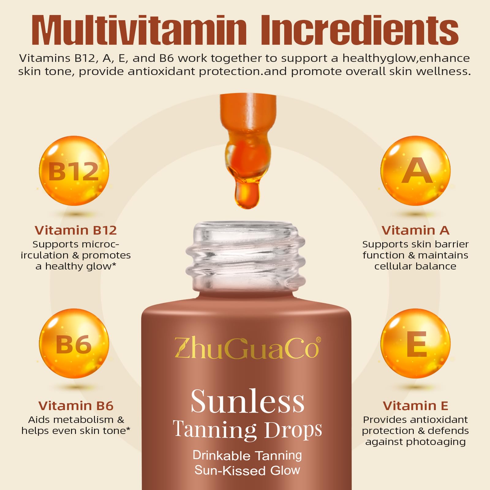 Sunless Tanning Drops to Drink | Oral Drinkable Sunless Tanning Drops for Natural Glow | Safe & Long-Lasting Enhances Natural Ta