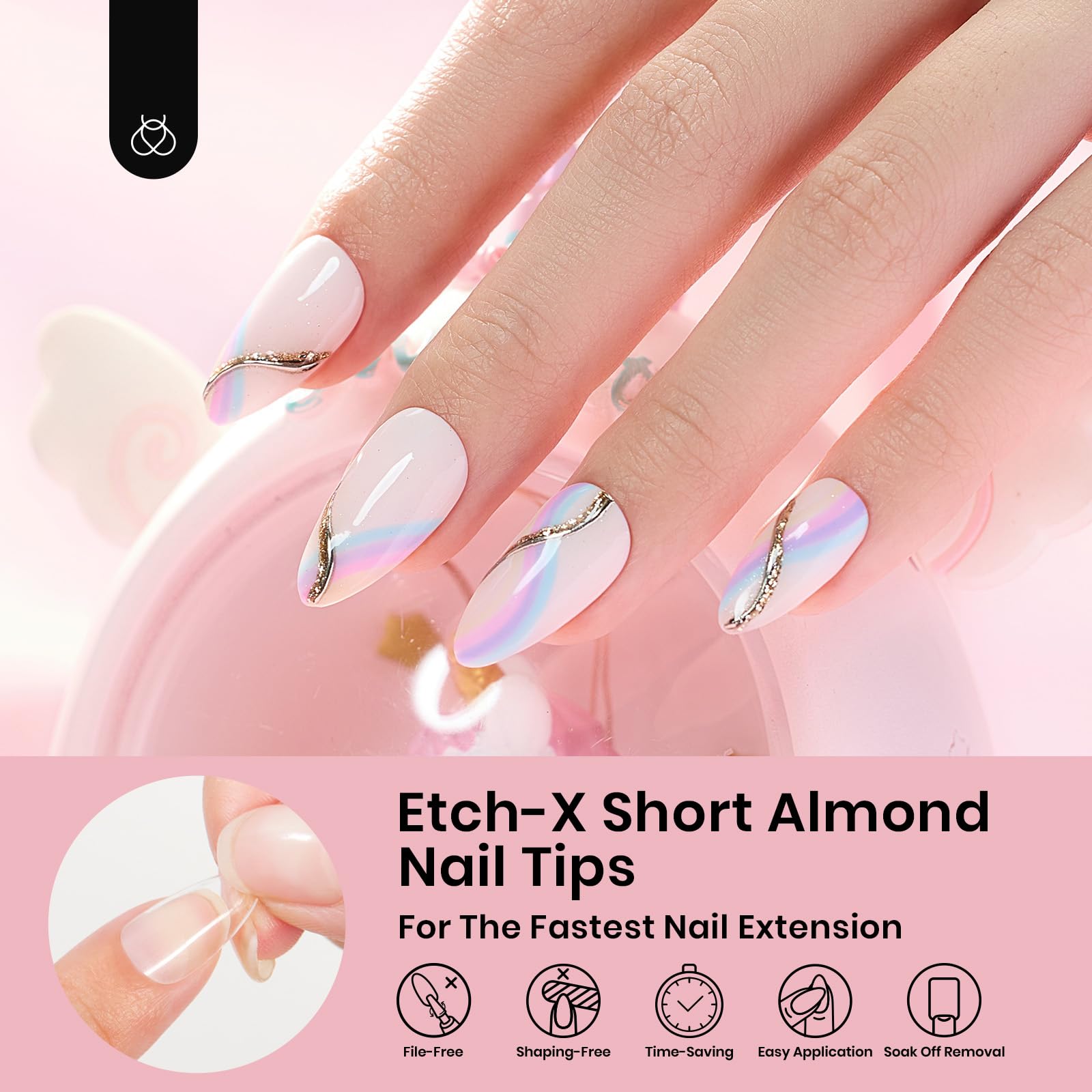 Beetles Short Almond Nail Tips: 12 Sizes 288 Pcs Half Matte Full Cover Almond Gel Tips Clear Acrylic Beetles Gel X Nail Tips Alm