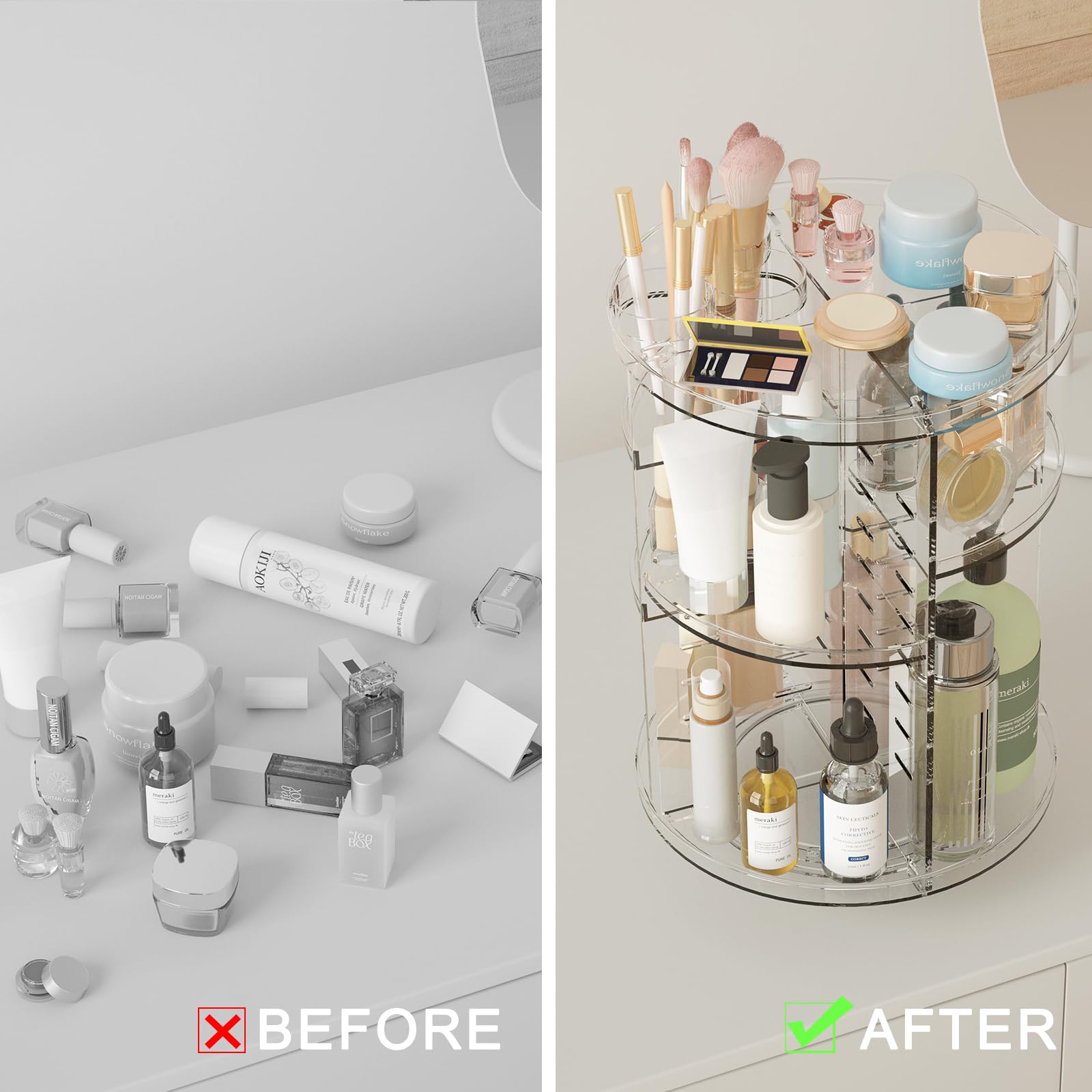 Rotating Makeup Organizer, Diy 8 Adjustable Layers Spinning Skincare Organizer, Cosmetic Display Case With Brush Holder Perfume