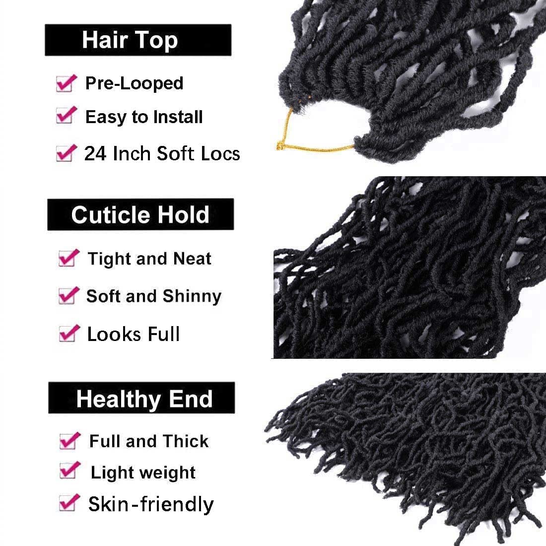 7 Packs 24 Inch Soft Locs Crochet Hair Pre Looped Faux Locs Crochet Braids 126 Stands Curly Wavy Goddess Locs for Butterfly Croc