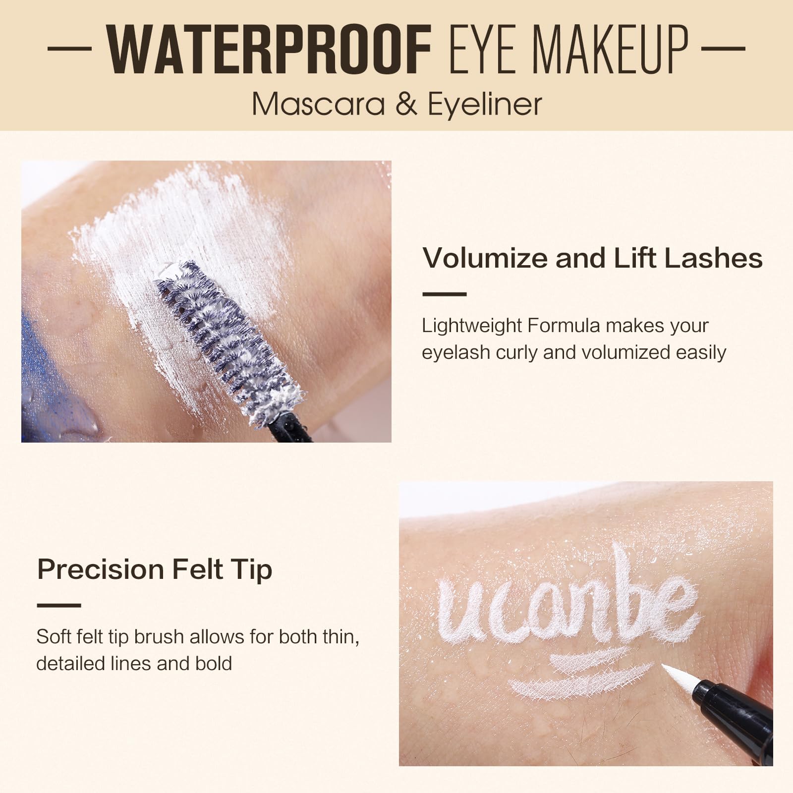 Ucanbe White Mascara And Liquid Eyeliner Set, Waterproof Colored Eye Makeup Duo - Enhance Your Gaze With Natural Lasting Lift &