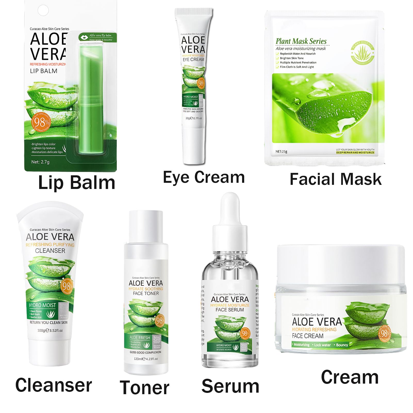 8Pcs Skin Care Products Set, Aloe Vera Skin Care Sets, Skin Care Gift Set For Women Girls, Skincare Routine Set, Face Care Kit W