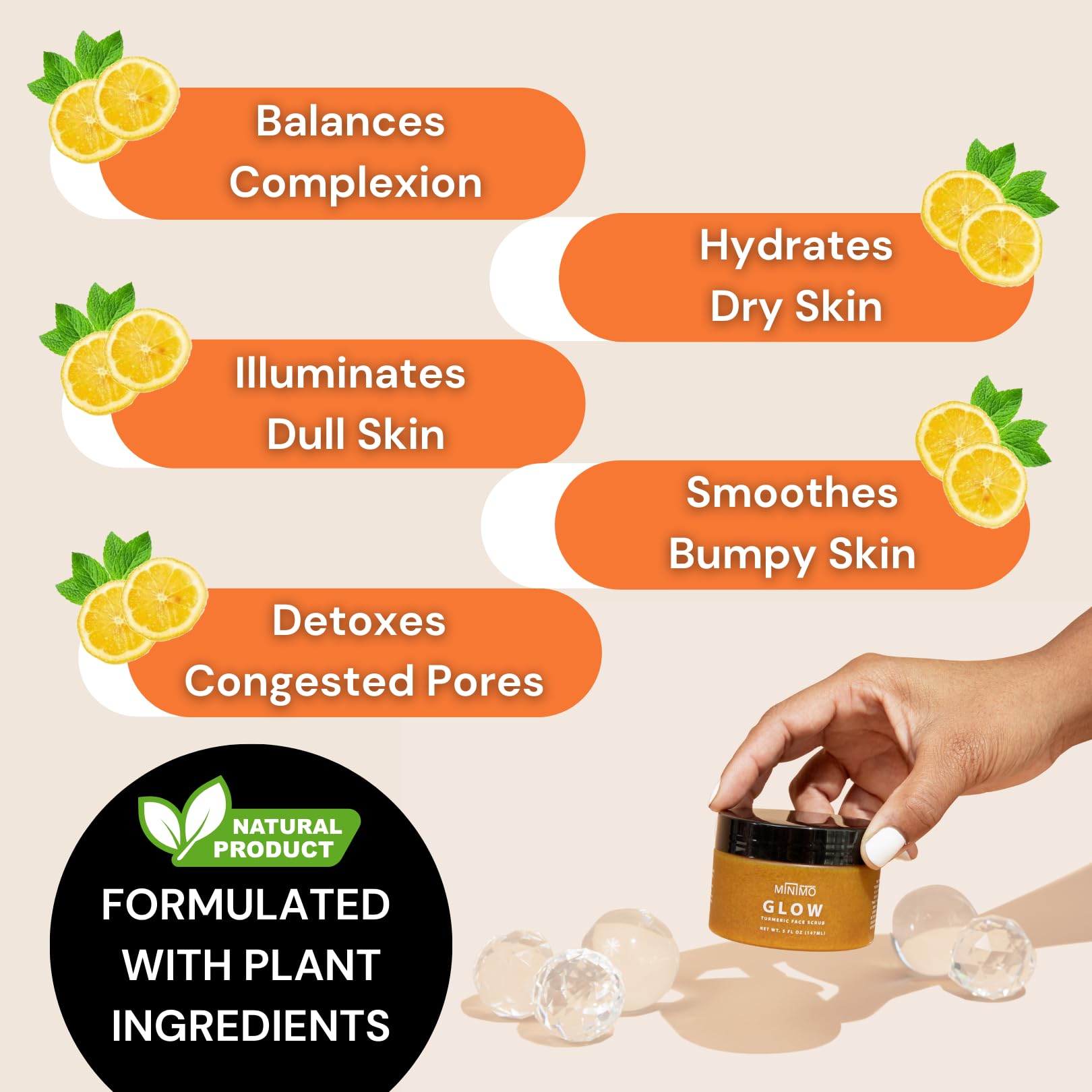 Minimo Glow Turmeric Face Scrub (Unscented) - Infused with Turmeric, Manuka Honey, Cinnamon, and Chamomile - Face Scrubber for A