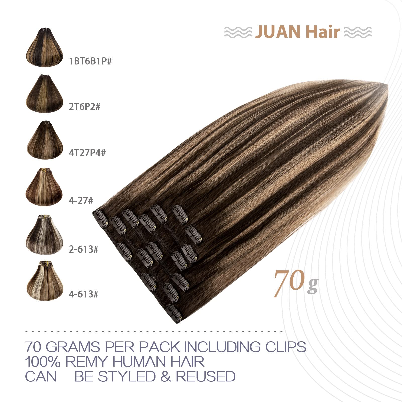 Aison Caramel Clip in Hair Extensions Real Human Hair 70G Chocolate Brown To Dark Blonde 100% Remy Human Hair Soft Silky Straigh