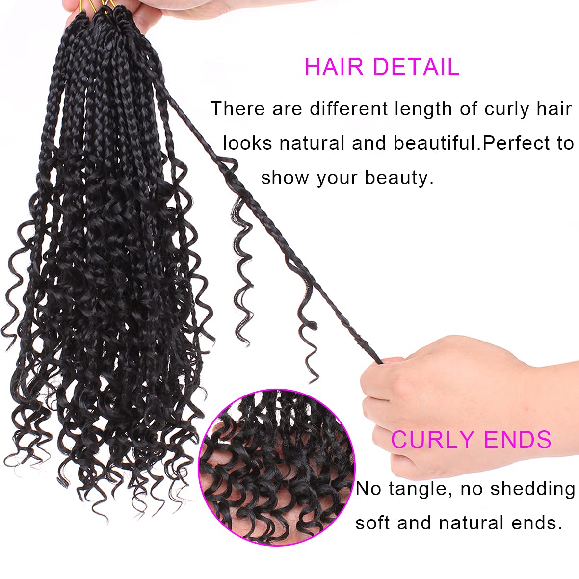 Unionbeauty 8 Packs Boho Box Braids Crochet Hair 14 Inch Messy Goddess Box Braids Crochet Hair Curly Ends Pre-Looped Individual