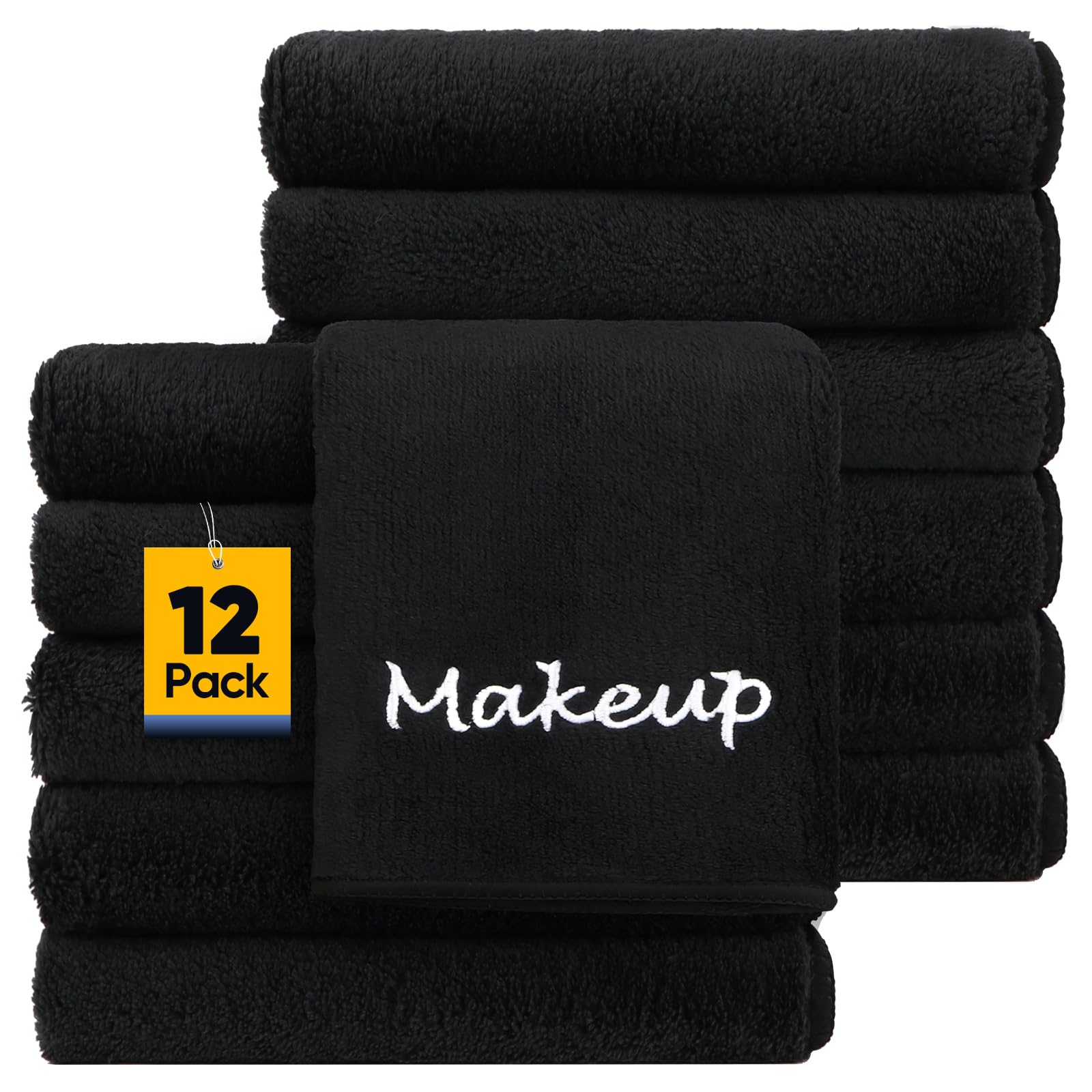 Unimade Makeup Remover Cloths, 12 Pack Black Facial Wash Cloths, Soft Coral Fleece Microfiber Face Towels For Face, Hand, And Ba