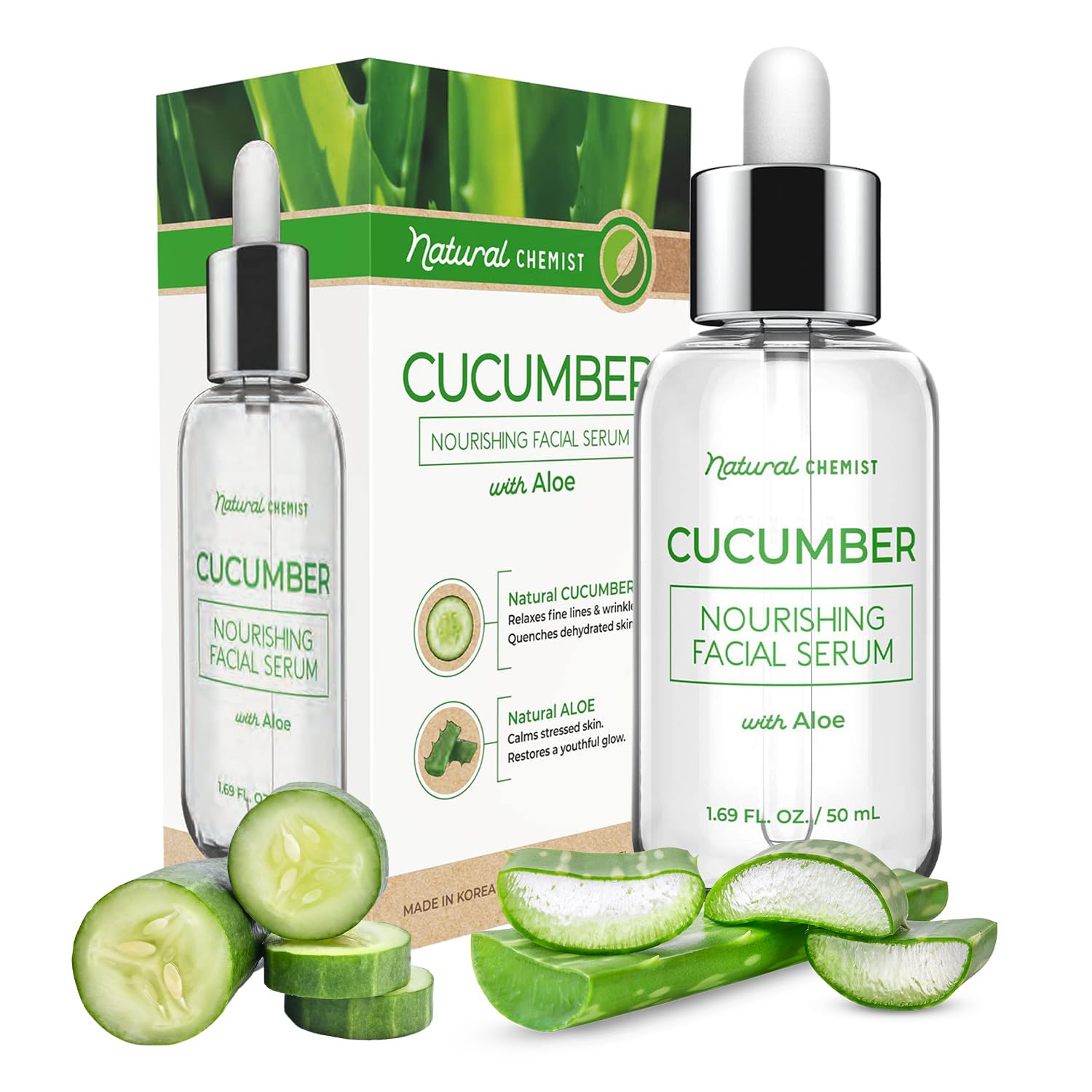 Natural Chemist Cucumber & Aloe Face Serum - Dermatologist Tested - Reduces Redness, Hydrates & Moisturizes Dry Skin, Soothing F