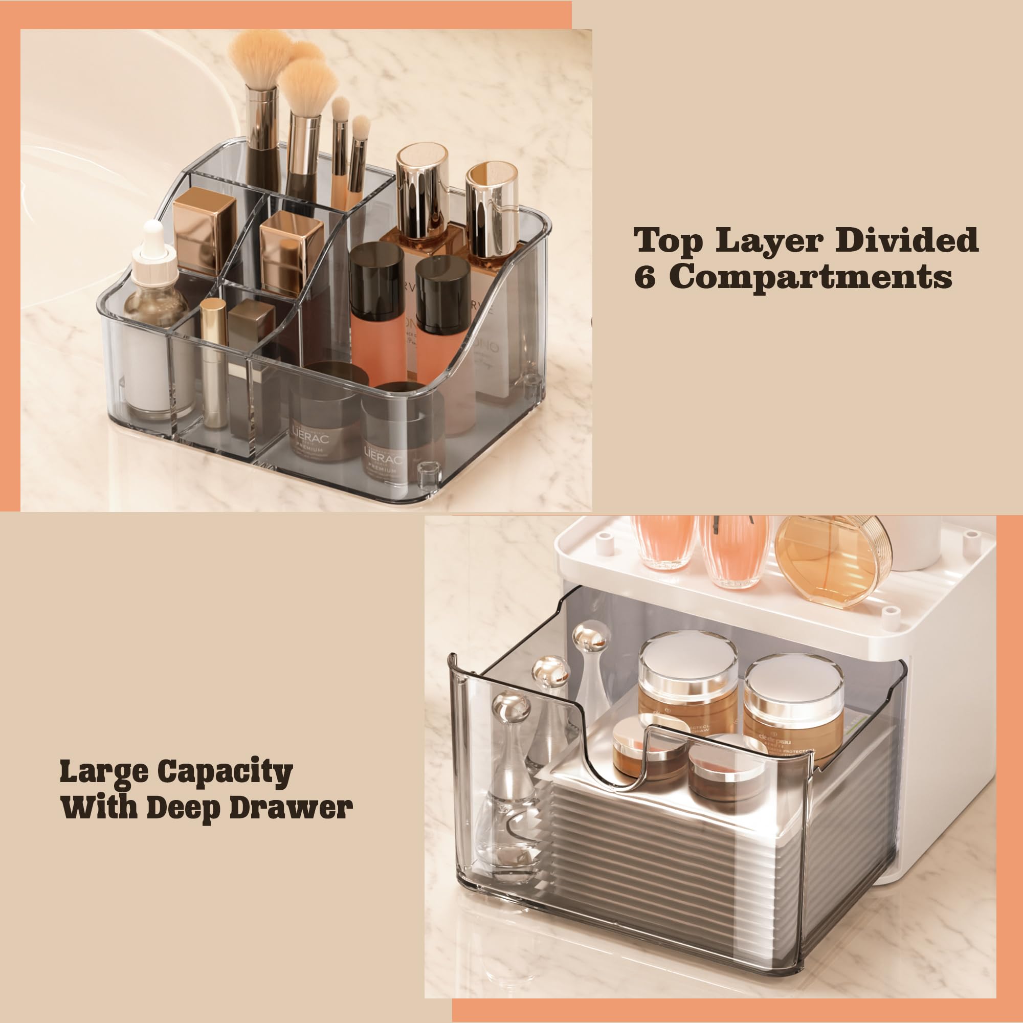 Doadw 3 Tier Makeup Organizer Countertop With Drawer - Bathroom Makeup Organizer Countertop - Small Multi-Purpose Skin Care Orga
