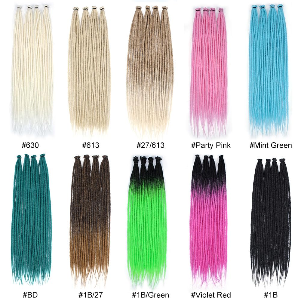 Kraler 22 Inch 40 Strands Green Dreadlock Extensions, Thin 0.6Cm Width Synthetic Crochet Dreads Extensions 100% Handmade Single