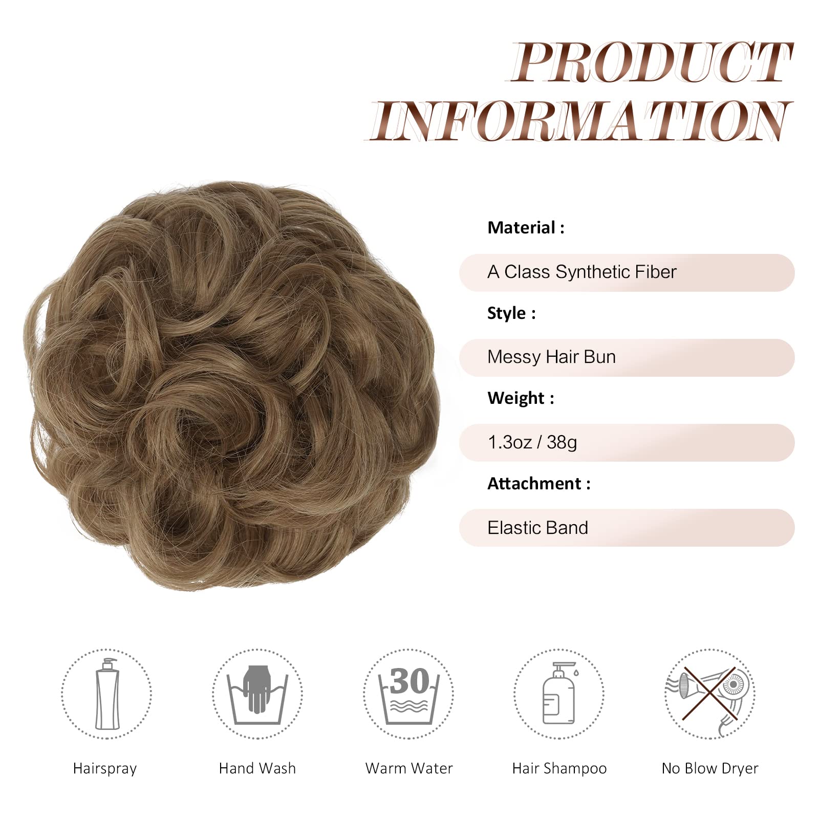 Feshfen Messy Bun Hair Piece, Messy Hair Bun Scrunchies For Women Synthetic Wavy Chignon Ponytail Hair Extensions Thick Updo Hai