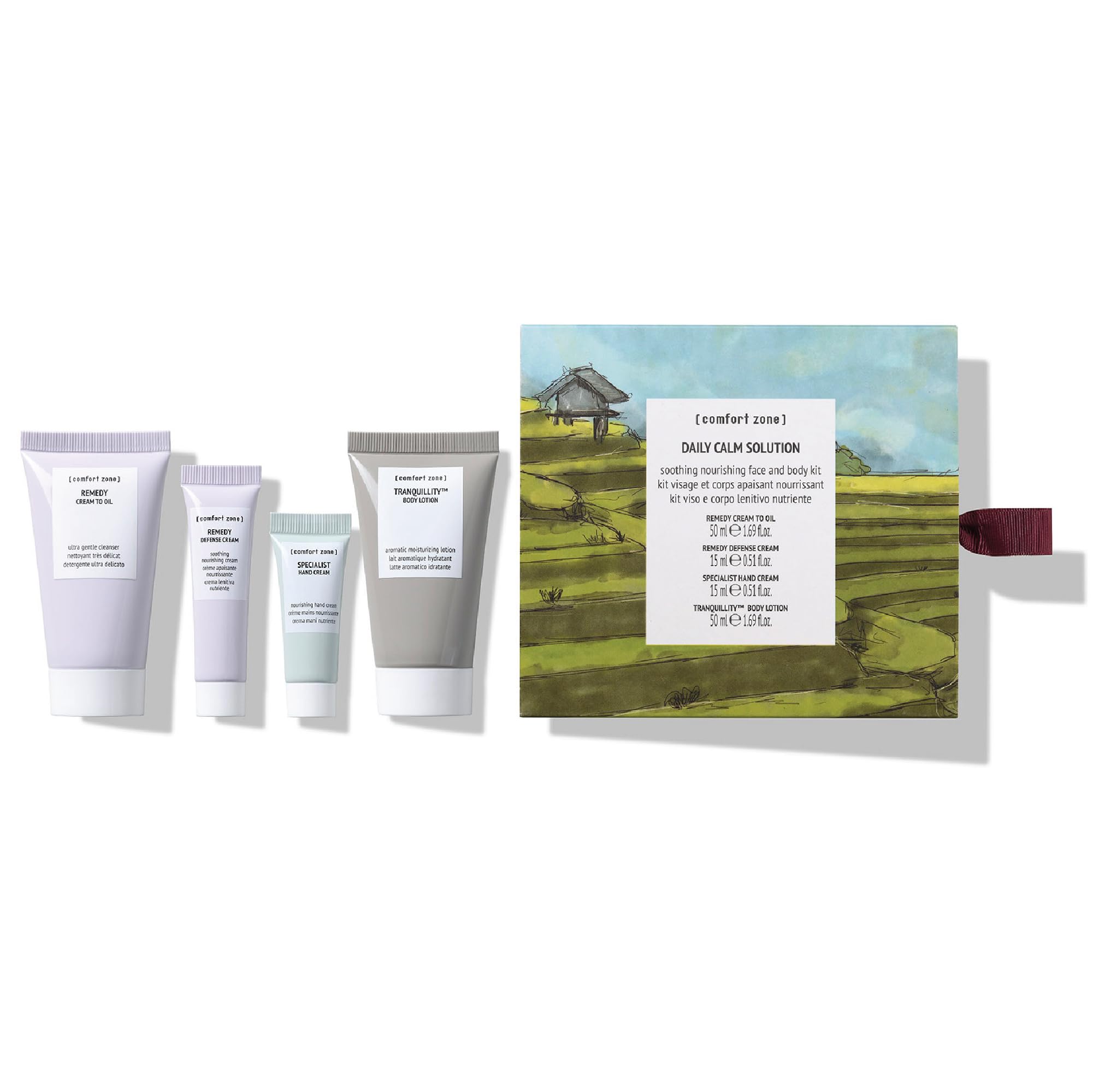 [ comfort zone ] Daily Calm Solution Collection | Soothing Nourishing Face and Body Kit, Includes Remedy Cream to Oil, Remedy De
