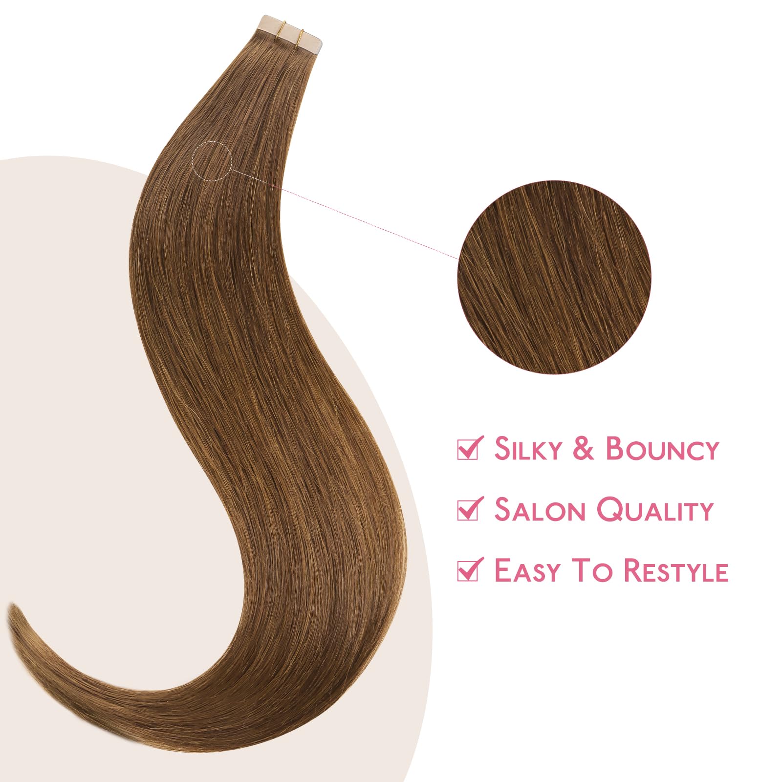Wennalife Tape In Hair Extensions Human Hair Light Auburn Brown Tape In Extensions, 10Pcs 25G 16 Inch Remy Invisible Tape Ins St