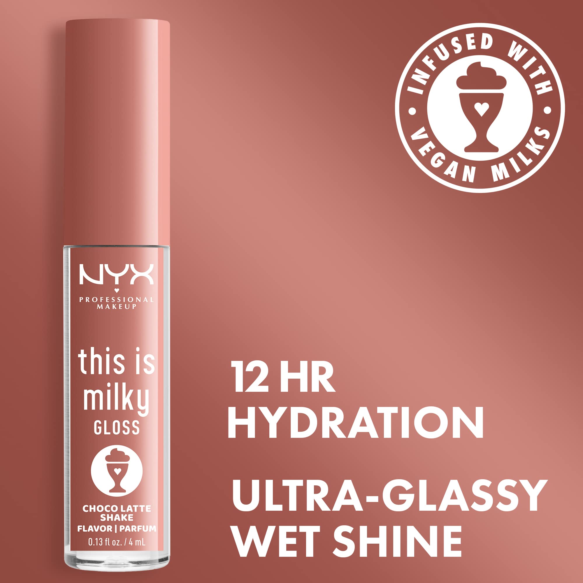 NYX PROFESSIONAL MAKEUP Milky Gloss Lip Gloss - 12 Hour Hydration, Vegan, 0.13 Fl Oz, Choco Latte Shake