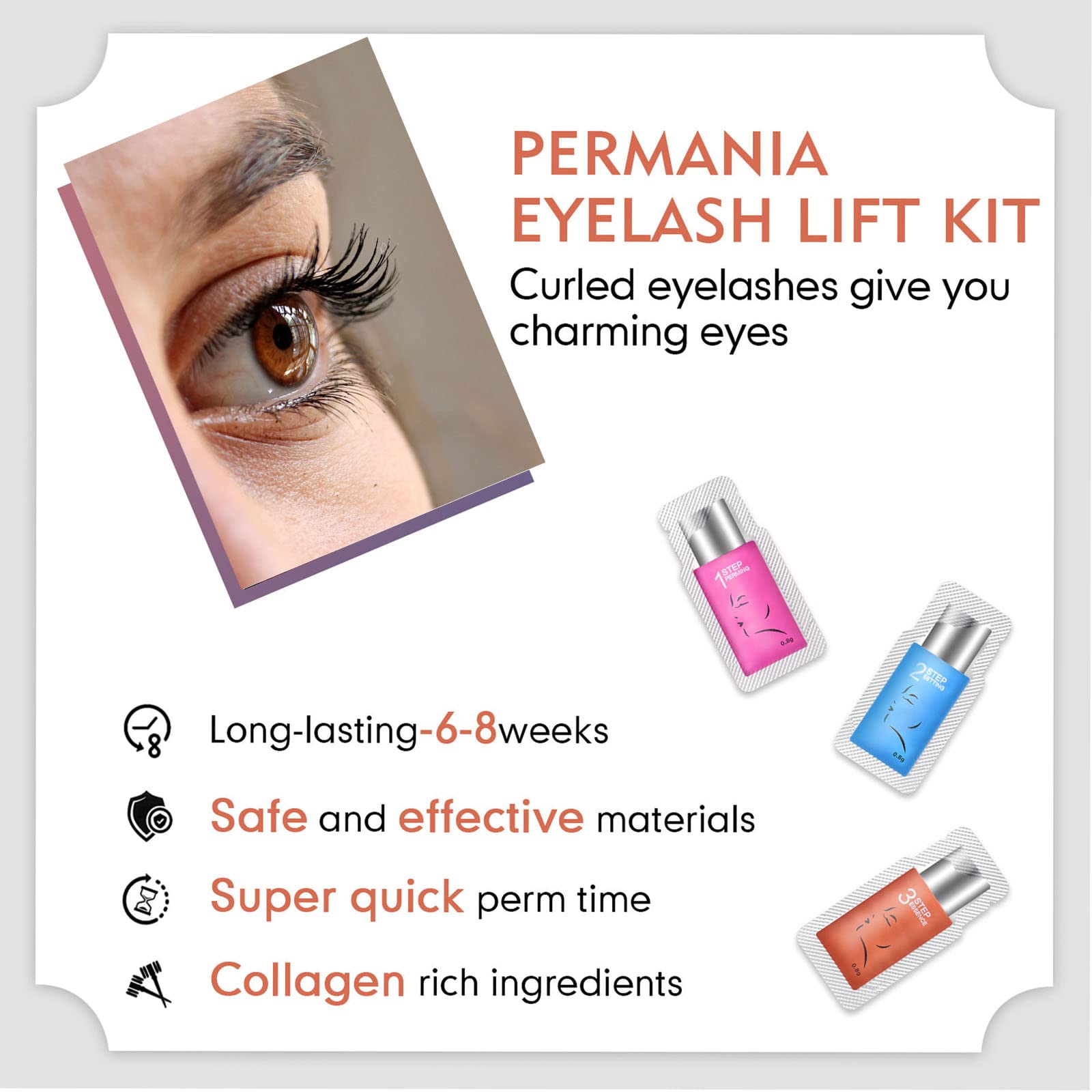 PERMANIA Lash Lift Kit,Lash Perm Kit, Fast Eyelash Lifting 5 Minutes DIY at Home with Strong Glue Disposable Sachet Lash Perming