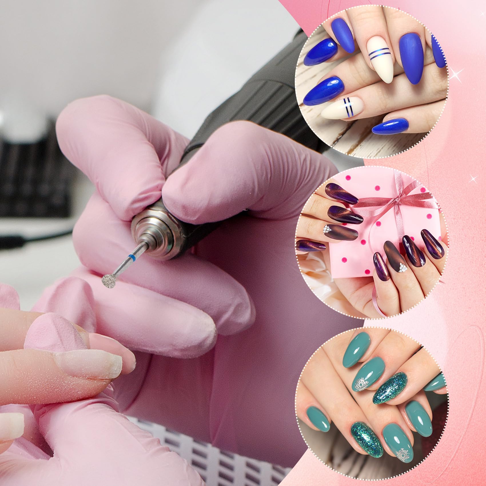 Oiiki 3Pcs Nail Drill Bits For Acrylic Nails, Diamond Nail Bits, Manicure Grinding Head Tools For Nail Art