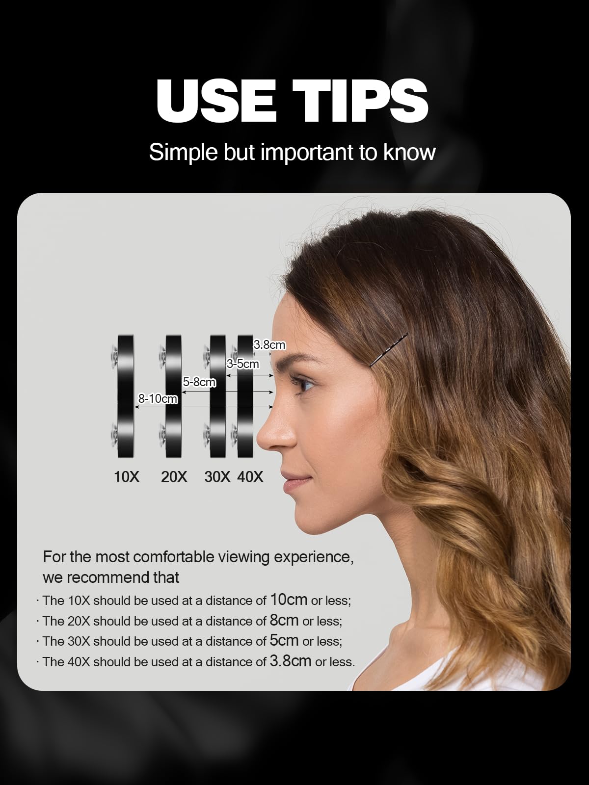 Macaki 10X&40X Magnifying Mirrors with Suction Cups and 2 Tweezers Set, 3.5 inches Magnified Makeup Mirror, Black, 2PCS