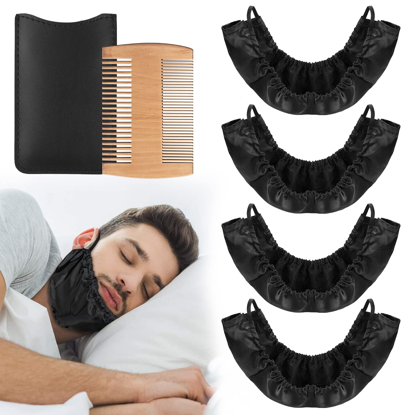 Linkidea 4 Pack Facial Comb, XL Men's Guard Cover, Bedtime Bib Apron Bonnet (Black)