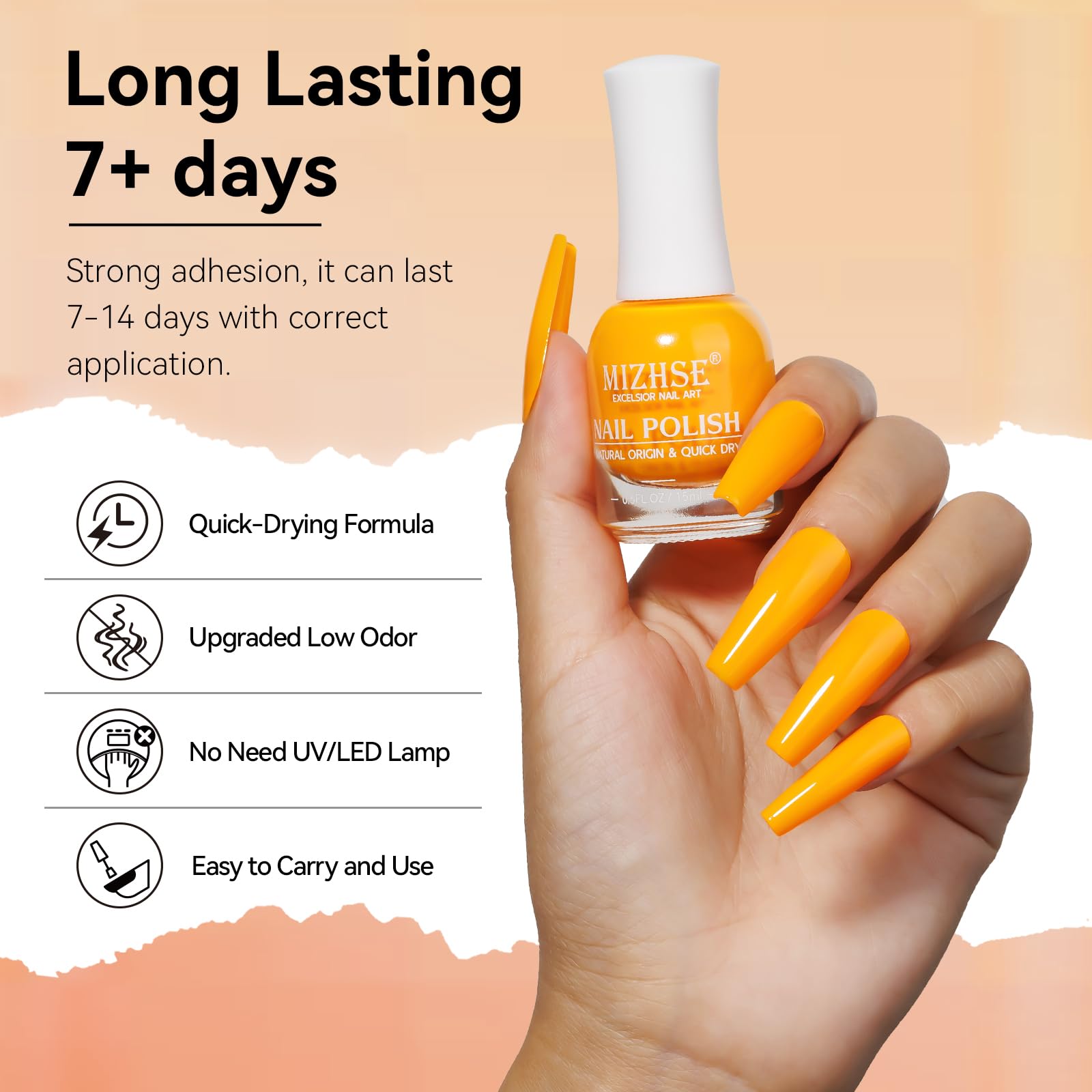 Mizhse Fall Nail Polish: Neon Orange Quick Dry Nail Polish Air Dry Fast, 15Ml/0.5 Fl Oz Regular Water-Based Nail Lacquer Non-Gel