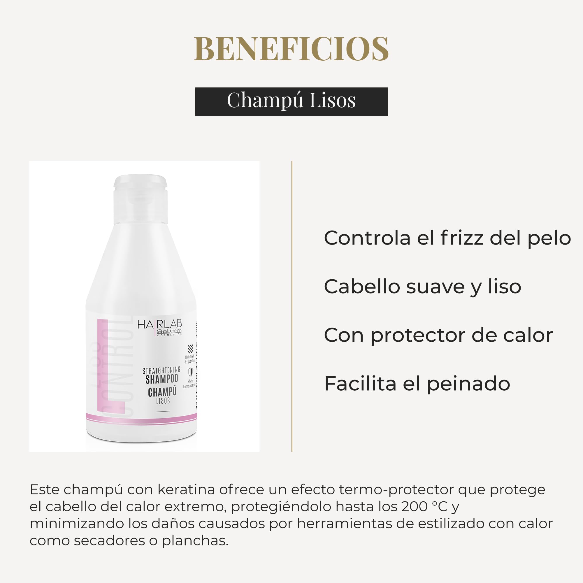 Salerm - Keratin Shampoo - Lisos Hair Lab Shampoo - 300 Ml - Controls Hair Frizz - Smooth And Straight Hair - With Heat Protecto