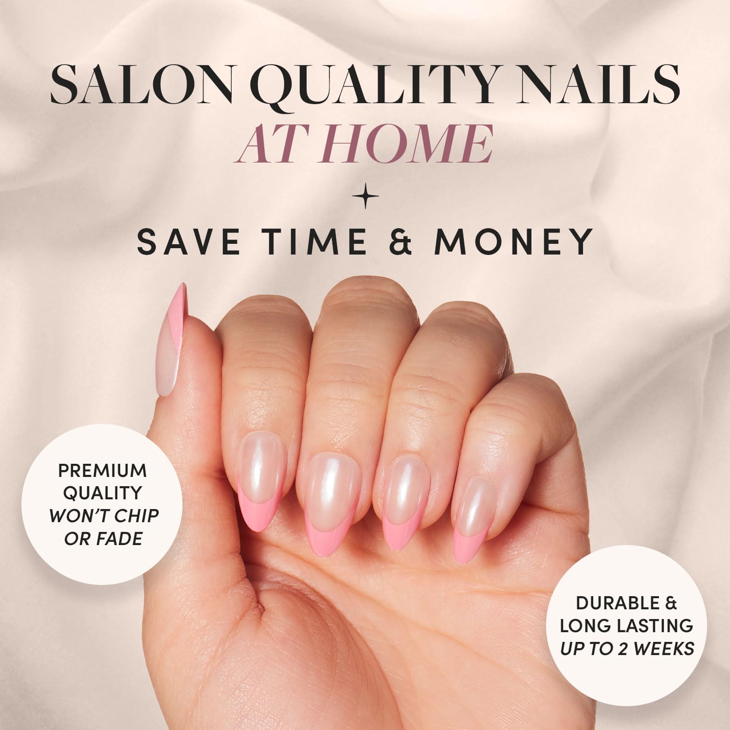 Glamnetic Press On Nails - Bubble Gum Glaze | Short Almond Pink French Tip Nails With A Glaze Finish | 15 Sizes - 30 Nail Kit Wi