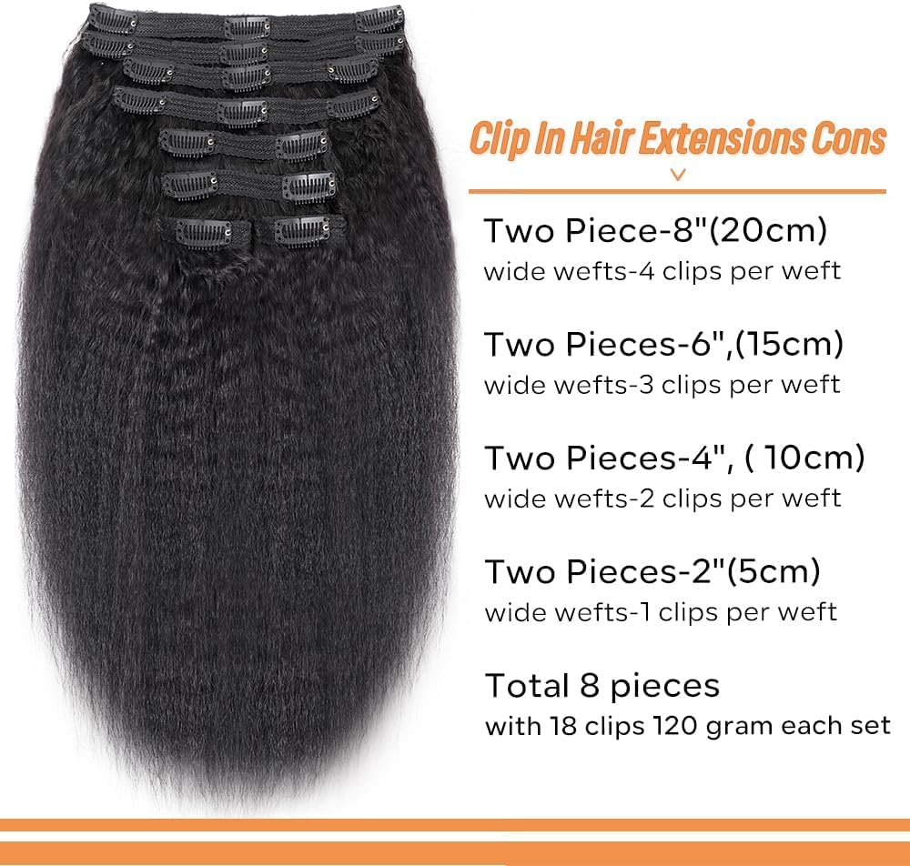 26Inch Clip In Hair Extensions Real Human Hair Kinky Straight Brazilian Human Hair Clip In Extensions 8Pcs Remy Hair Clip Ins Fo