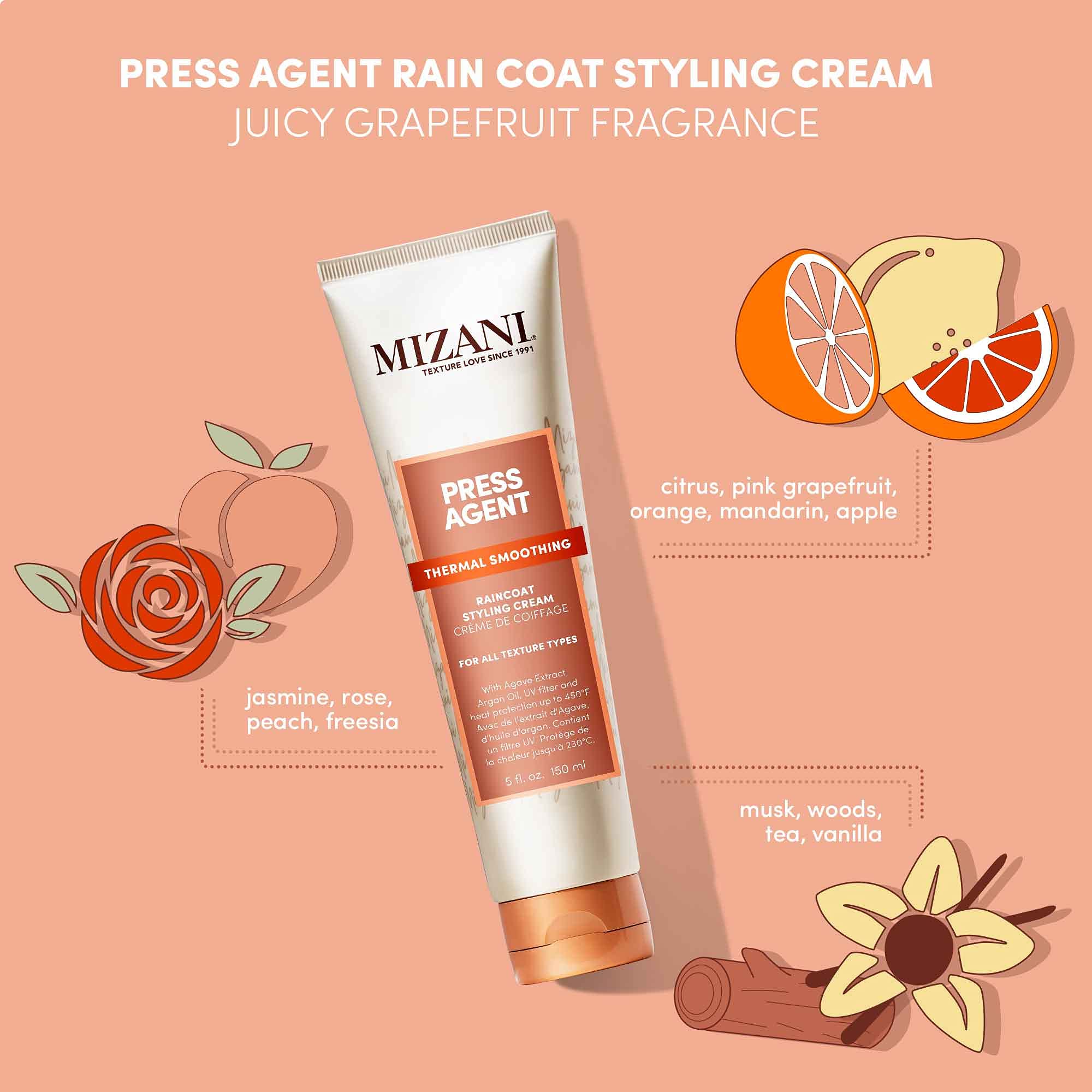 Mizani Press Agent Raincoat Styling Cream - Moisturizes & Protects Hair From Heat Styling & Blowouts, For Dry & Frizzy Hair, Wit