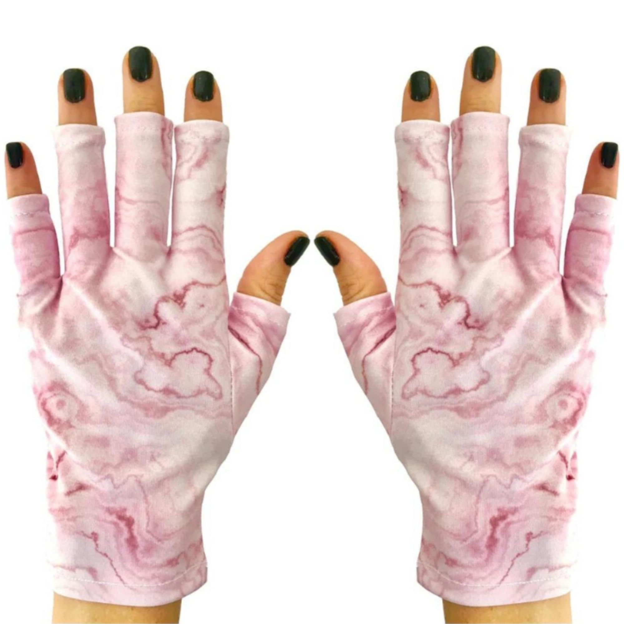 ManiGlovz - Original UPF 50+ UV Light Protection Nail Gloves | Gel Manicure & Anti UV Fingerless Gloves for Women | Marble Pink