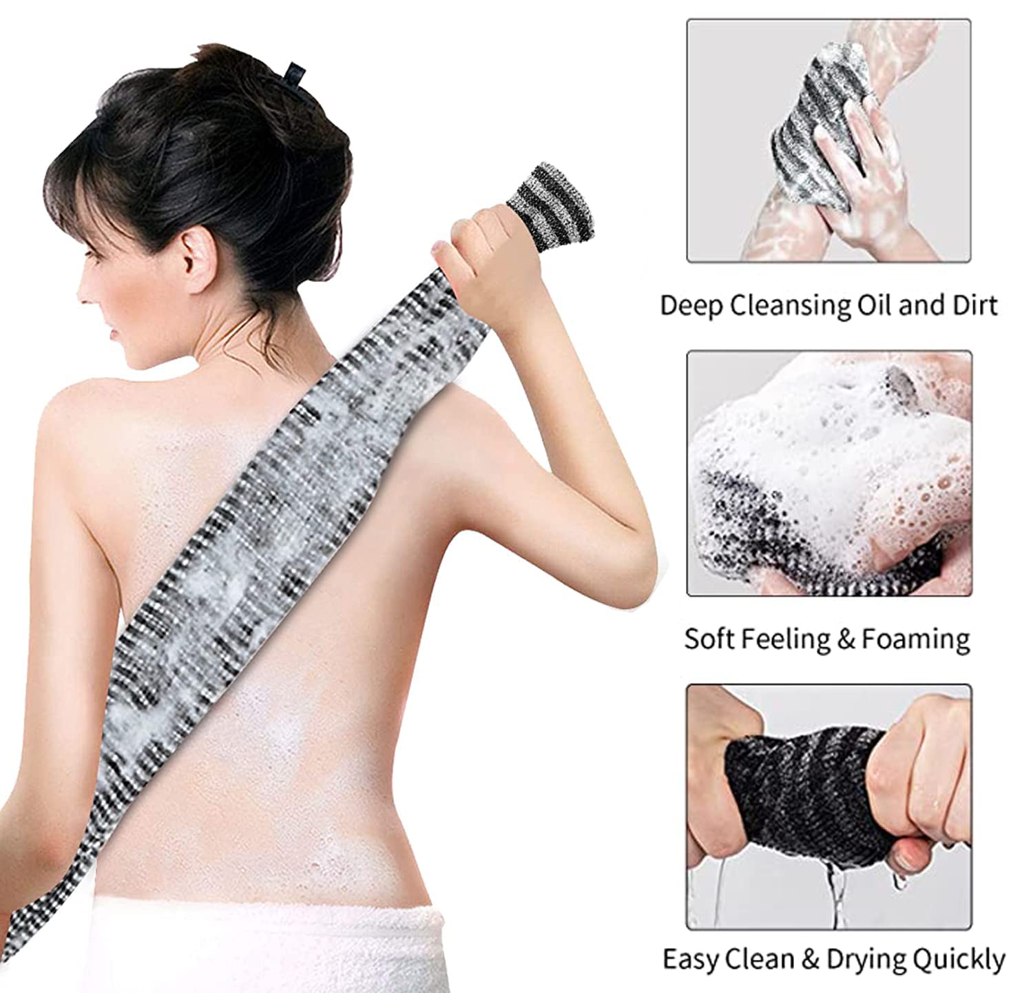 Yiclick Exfoliating Body Scrubber, Back Scrubber For Shower Bath, Japanese Scrub Wash Cloth, Exfoliating Washcloth Towel For Men
