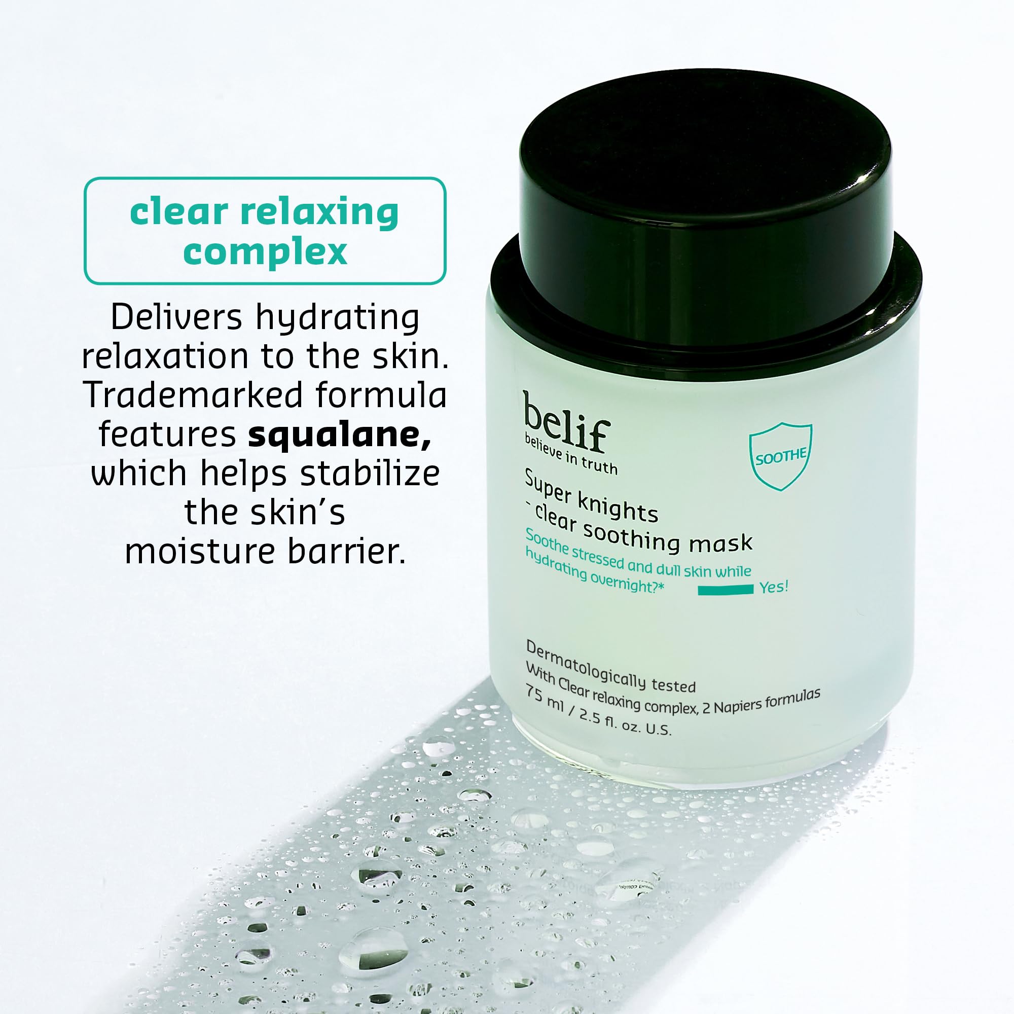 Belif Super Knight Clear Soothing Mask, Overnight Hydrating Face Mask, Lightweight, Cooling & Antioxidant-Rich, Squalane, No Was