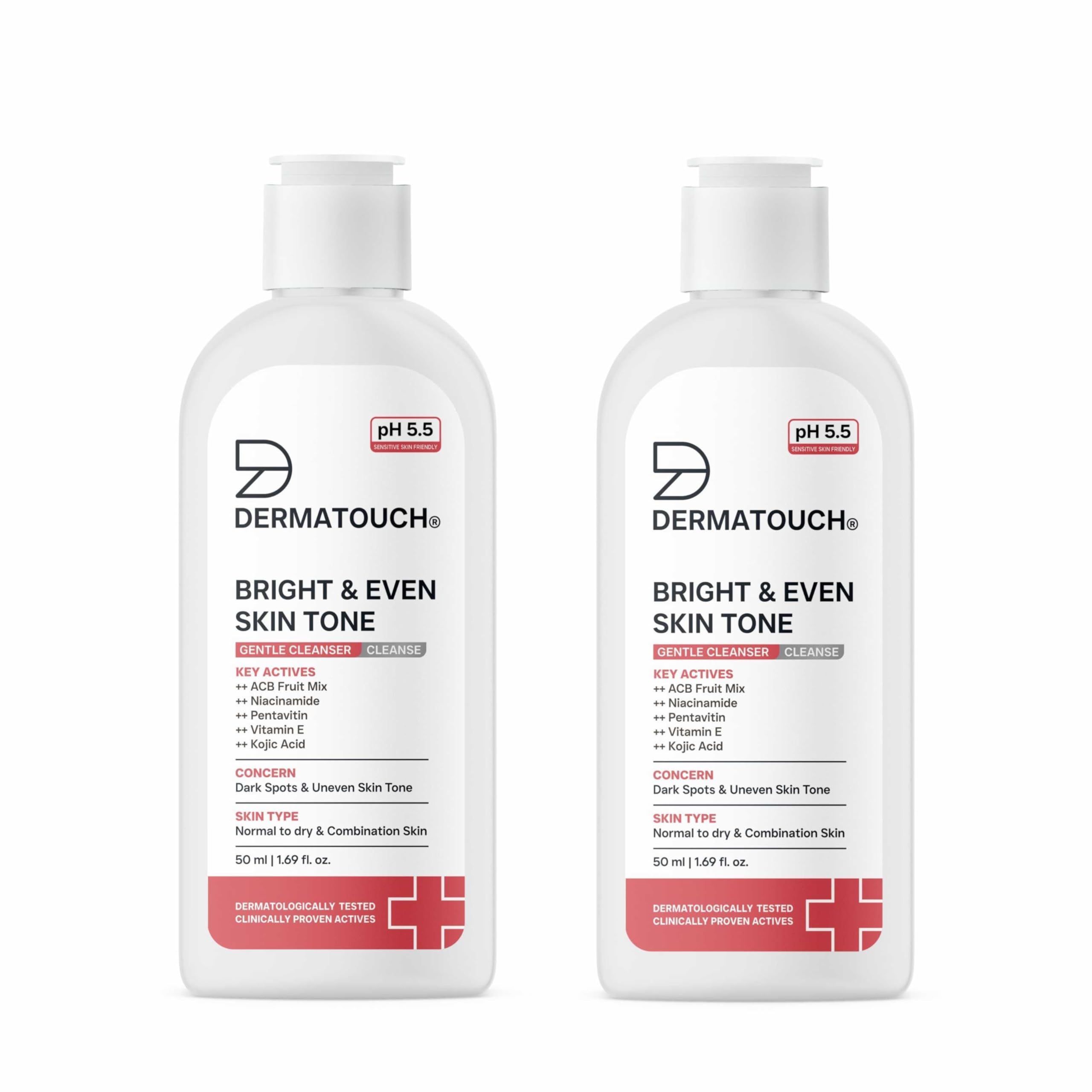 Dermatouch Bright & Even Skin Tone Gentle Cleanser | Helps Reduce Dark Spots & Uneven Tone | Ph 5.5 Daily Face Wash | 50Ml (Pack