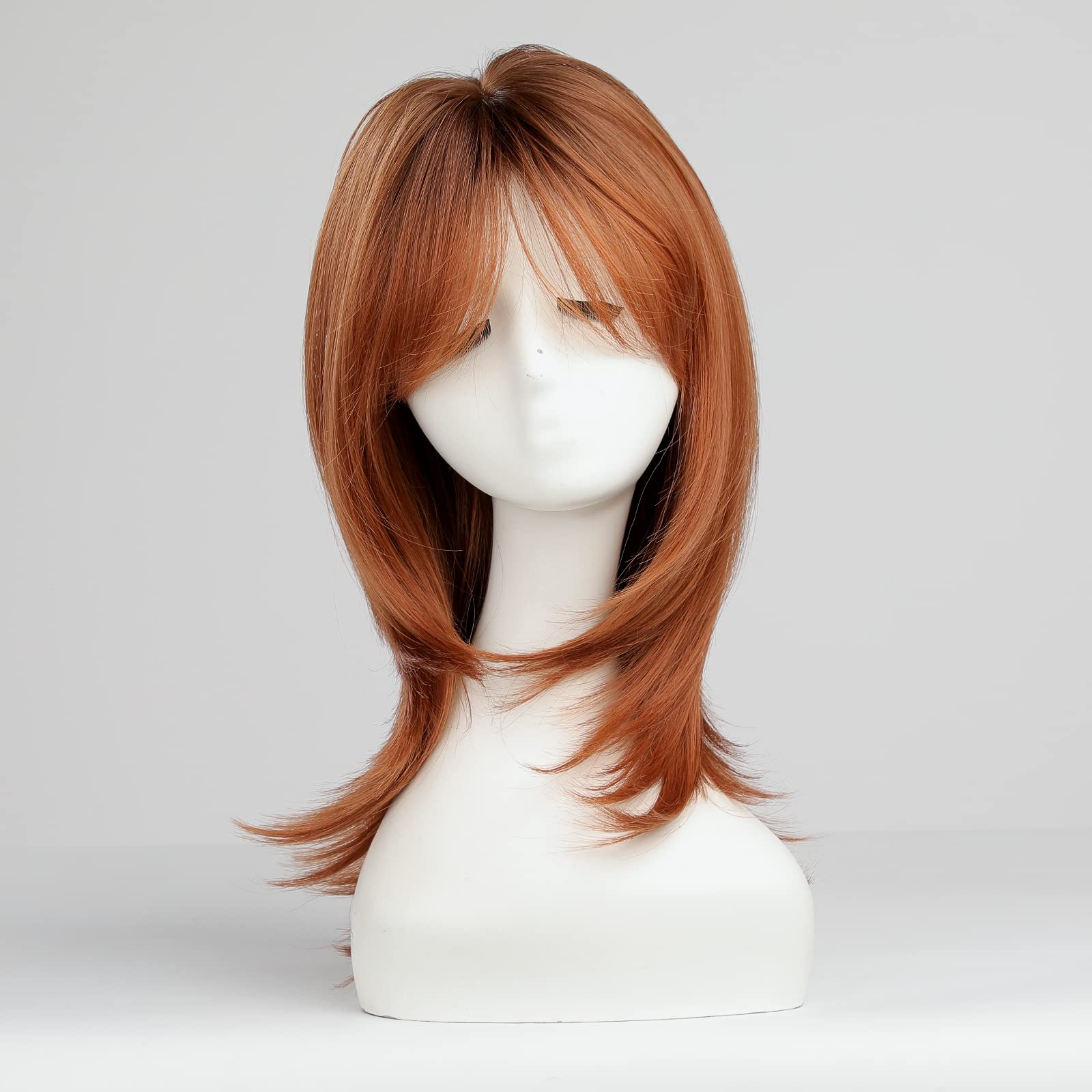 HAIRCUBE Auburn Wigs for Women,Long Layered Orange Wigs with Bangs Heat Resistant Synthetic Fibre Wigs(pelucas de cabello natura