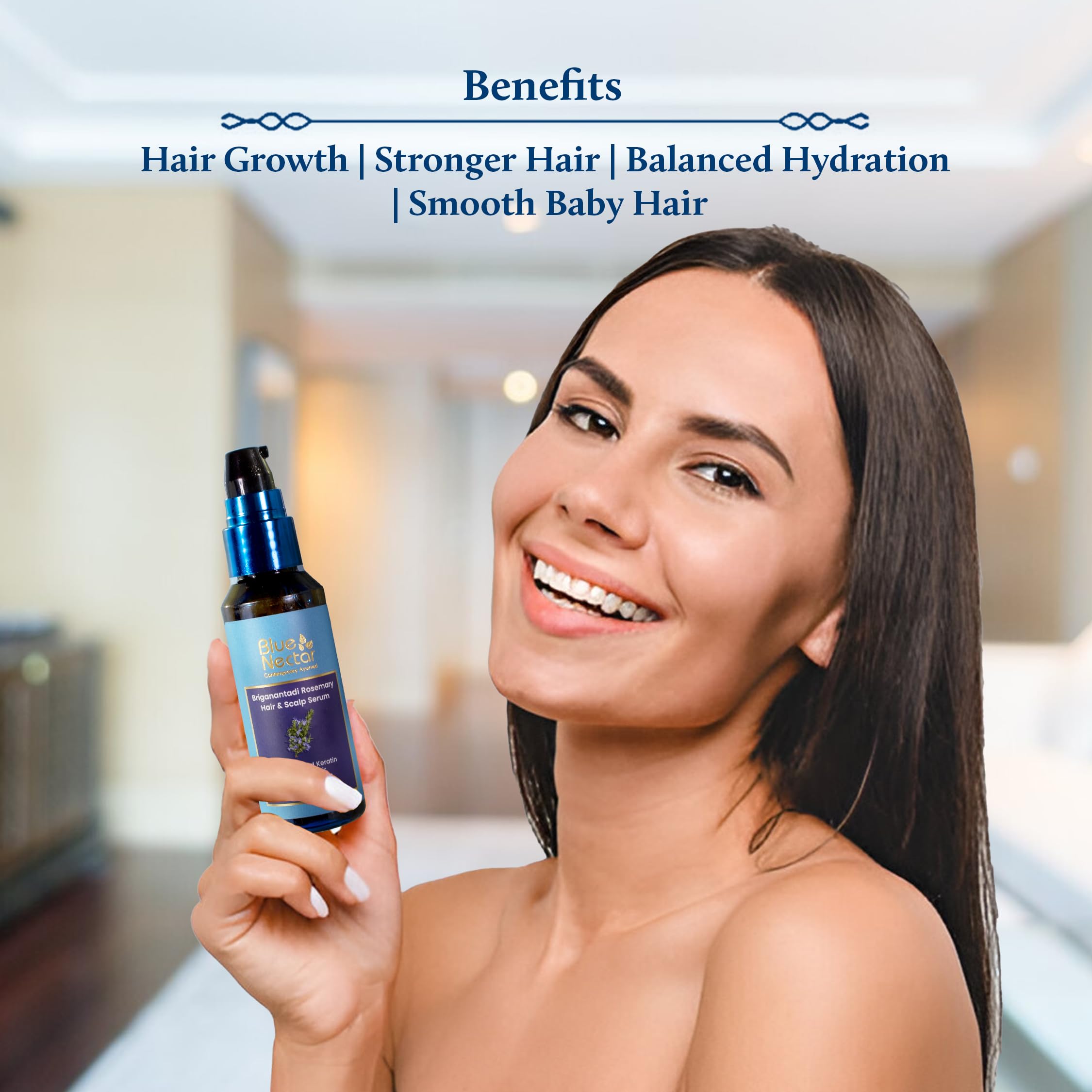Blue Nectar Rosemary Hair & Scalp Serum for Women & Men | Advanced Hair Growth Serum for Dry & Frizzy Hair | with Plant Based Ke